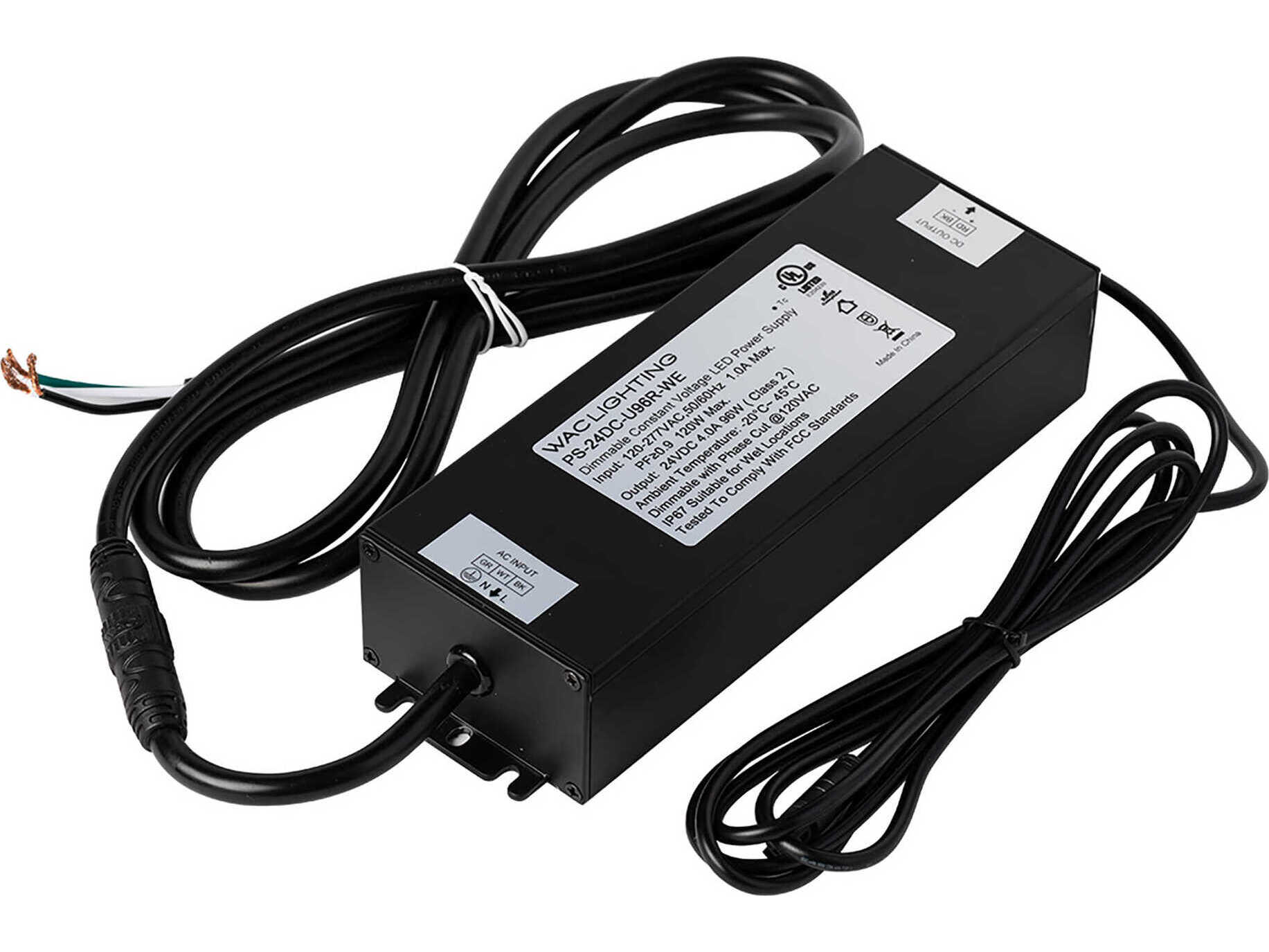 WAC Lighting Wet Location Sealed Hardwired Electronic Transformer for Outdoor 24V Strip