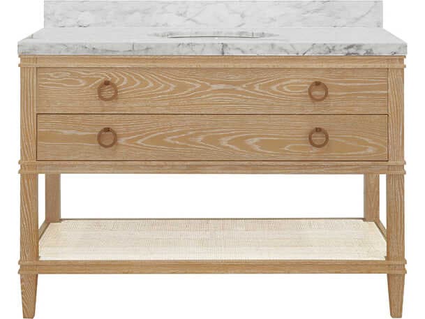 Worlds Away Cutler Brown Vanity with White Marble Top Porcelain Sink