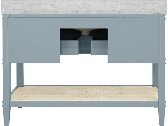 Worlds Away Cutler Blue Vanity With White Marble Top and Porcelain Sink