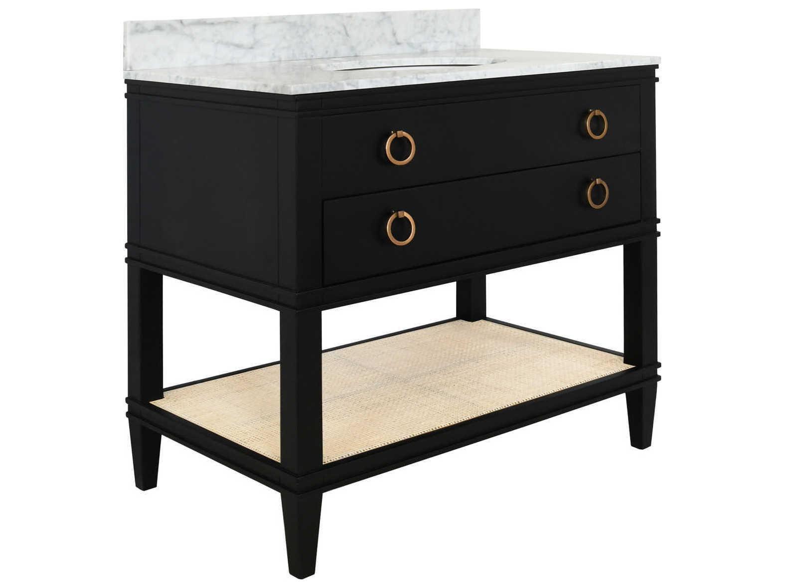 Worlds Away White Carrara Marble / Matte Black Vanity