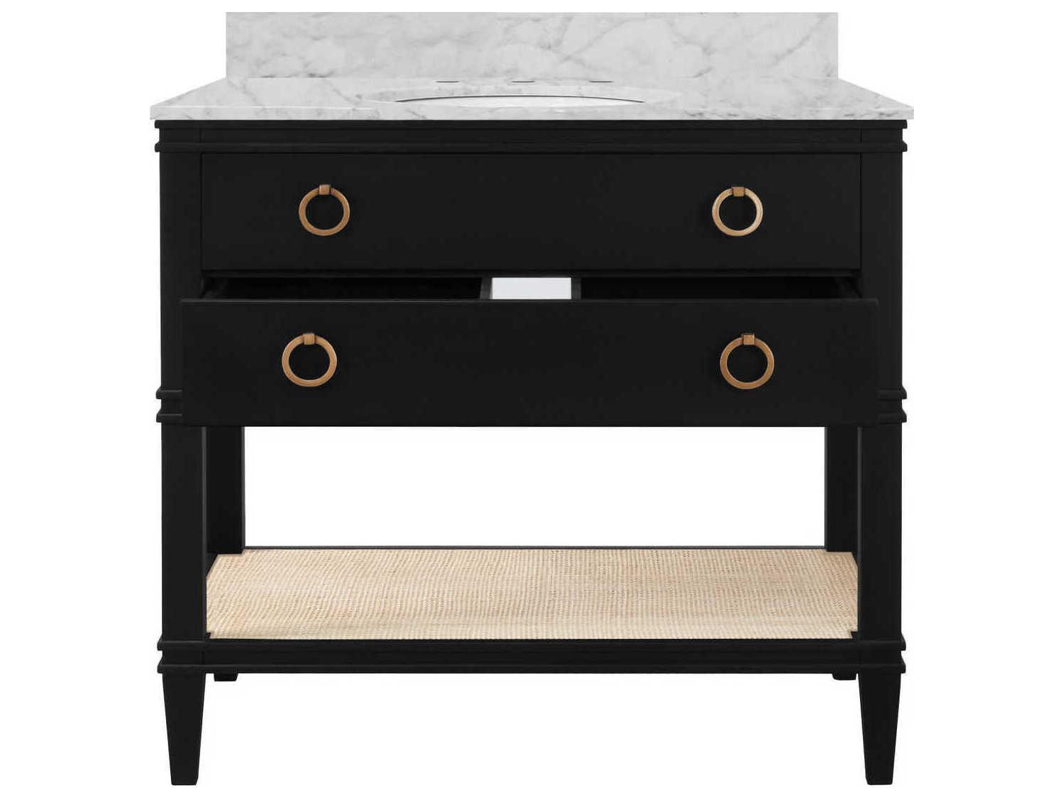 Worlds Away White Carrara Marble / Matte Black Vanity