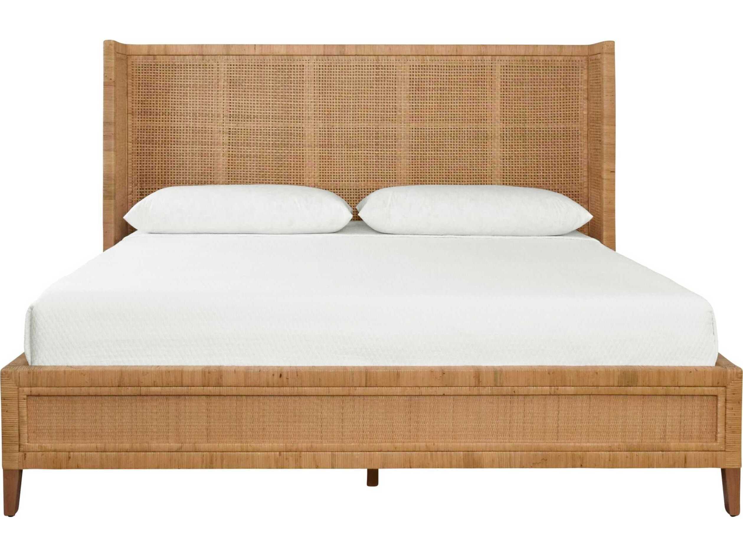 Worlds Away Brown Rattan Wood King Platform Bed