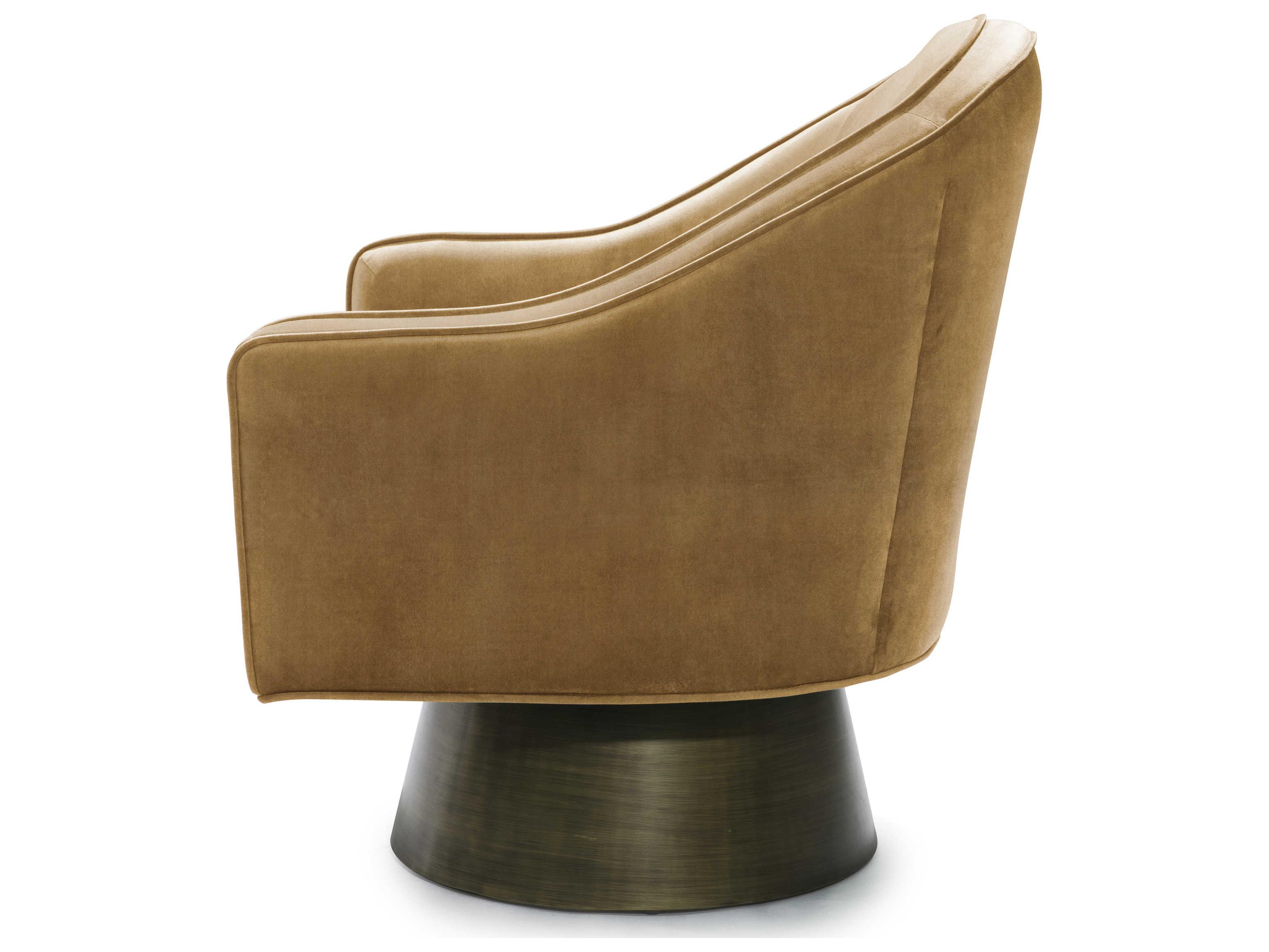 Worlds Away Swivel Brown Fabric Accent Chair