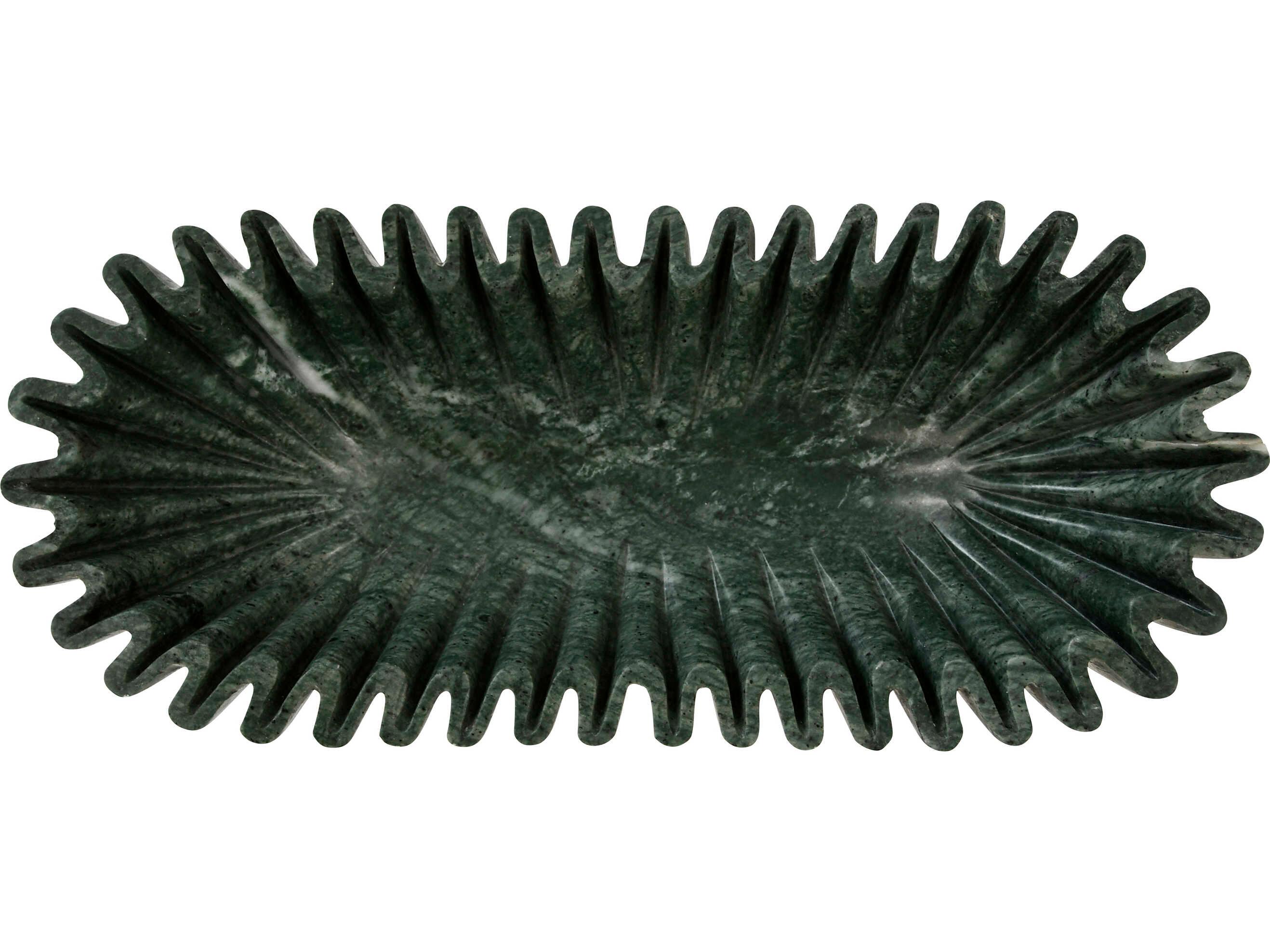 Worlds Away Drago Oval Fluted Green Marble Decorative Plate