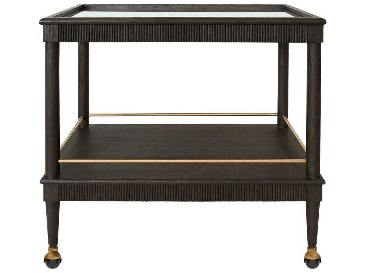 Worlds Away Glass Brown Espresso Oak Bar Cart
