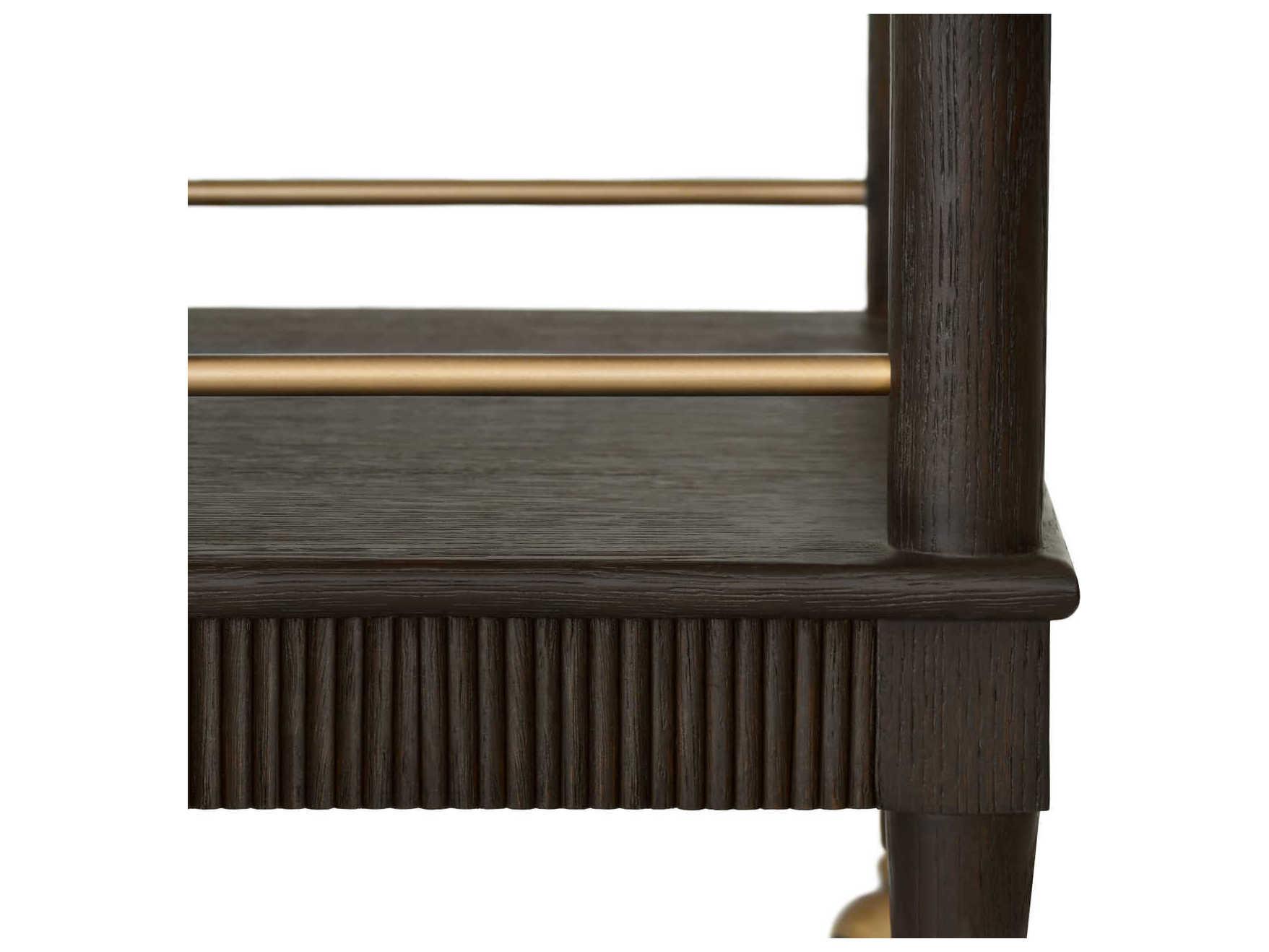 Worlds Away Glass Brown Espresso Oak Bar Cart