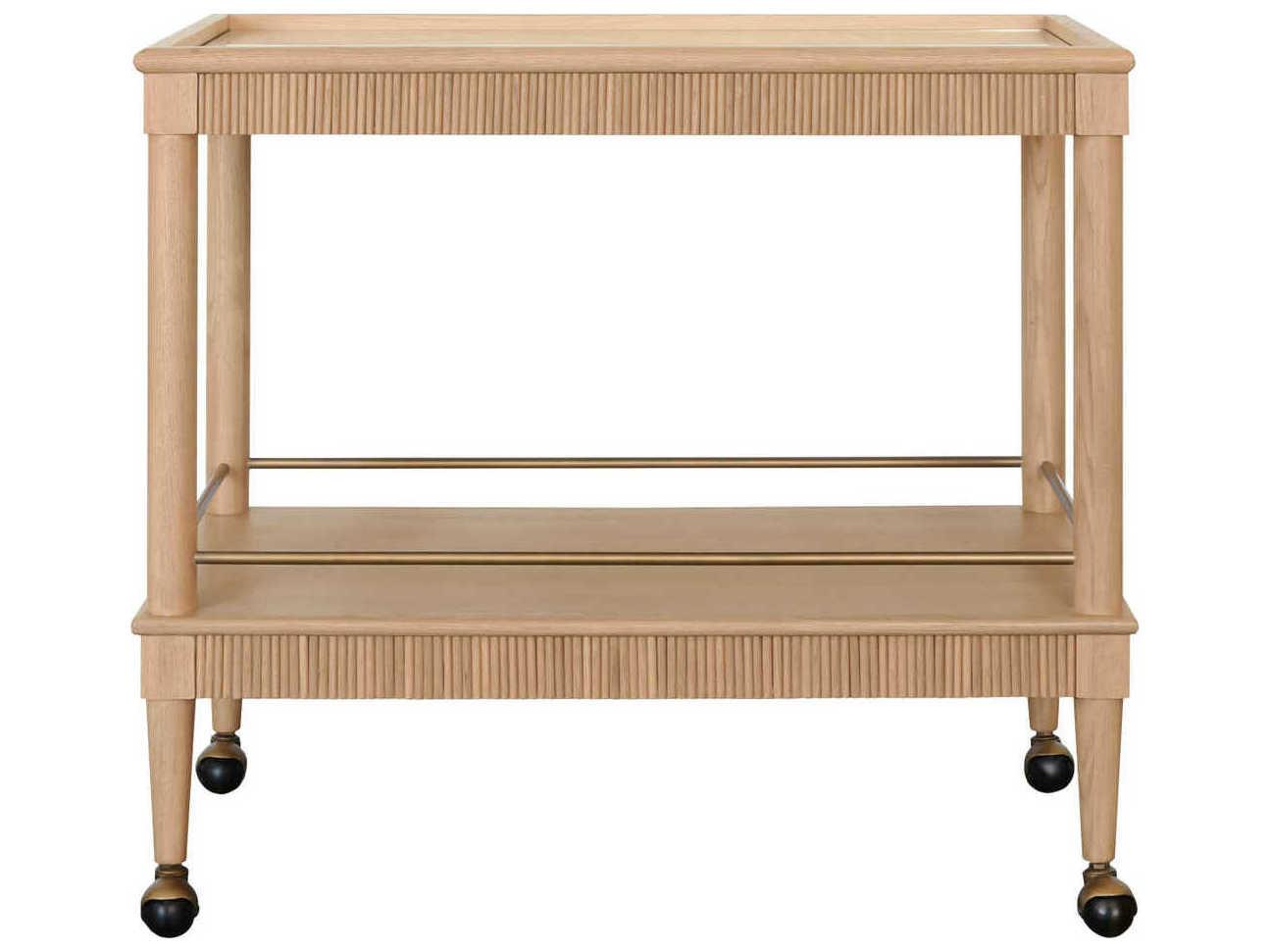 Worlds Away Glass Brown Natural Oak Bar Cart