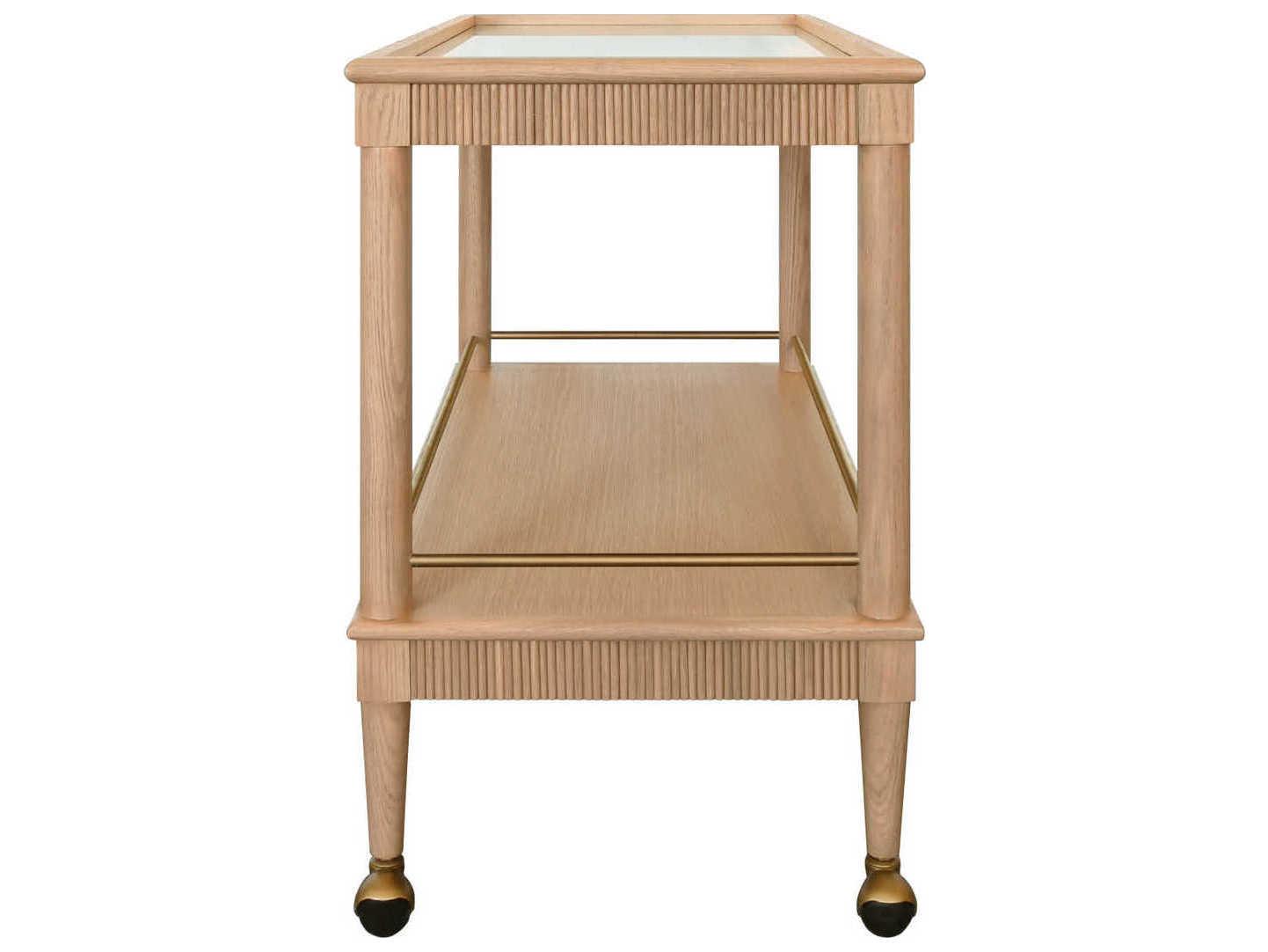 Worlds Away Glass Brown Natural Oak Bar Cart