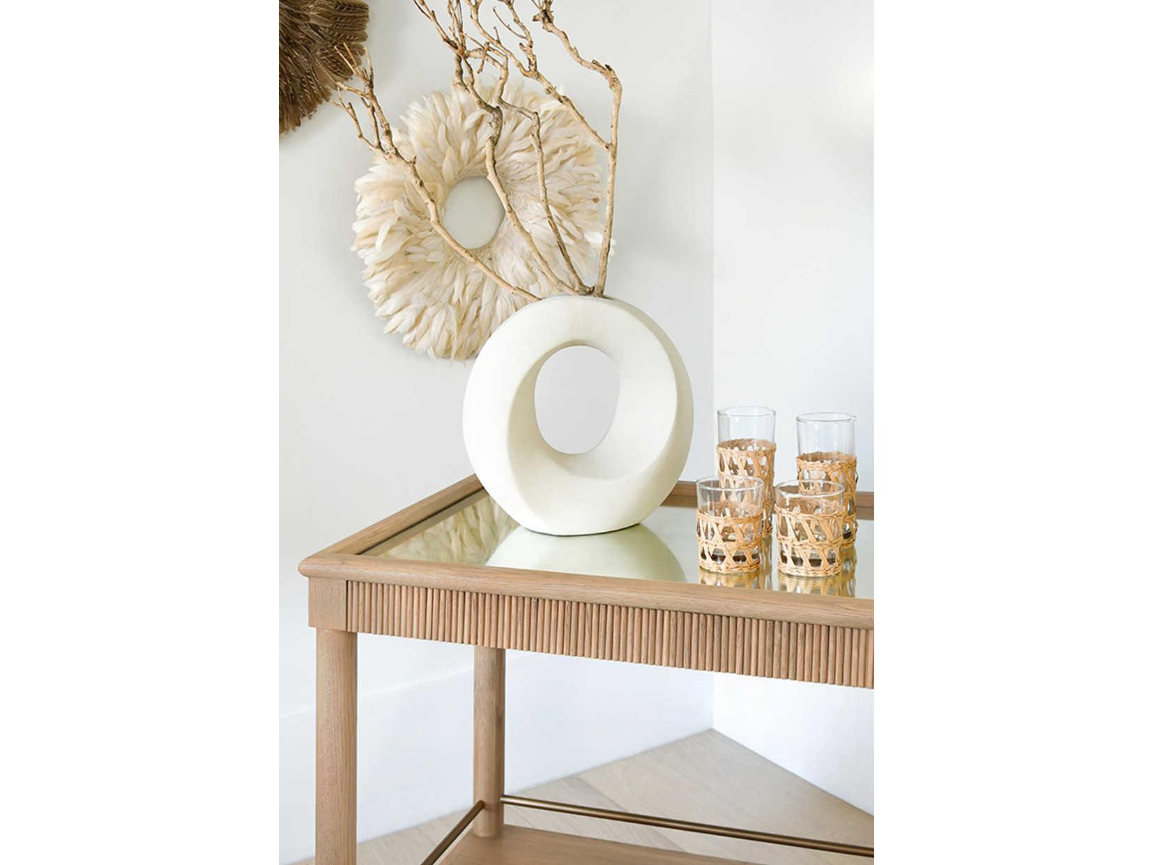 Worlds Away Glass Brown Natural Oak Bar Cart