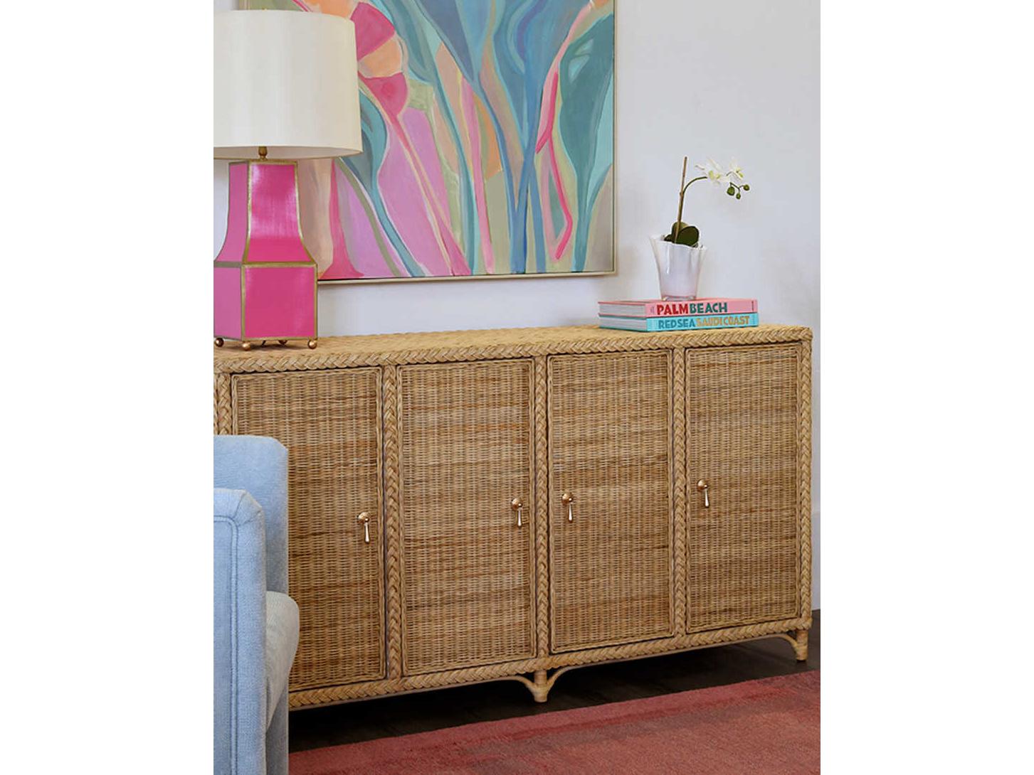 Worlds Away Rattan 62" Sideboard