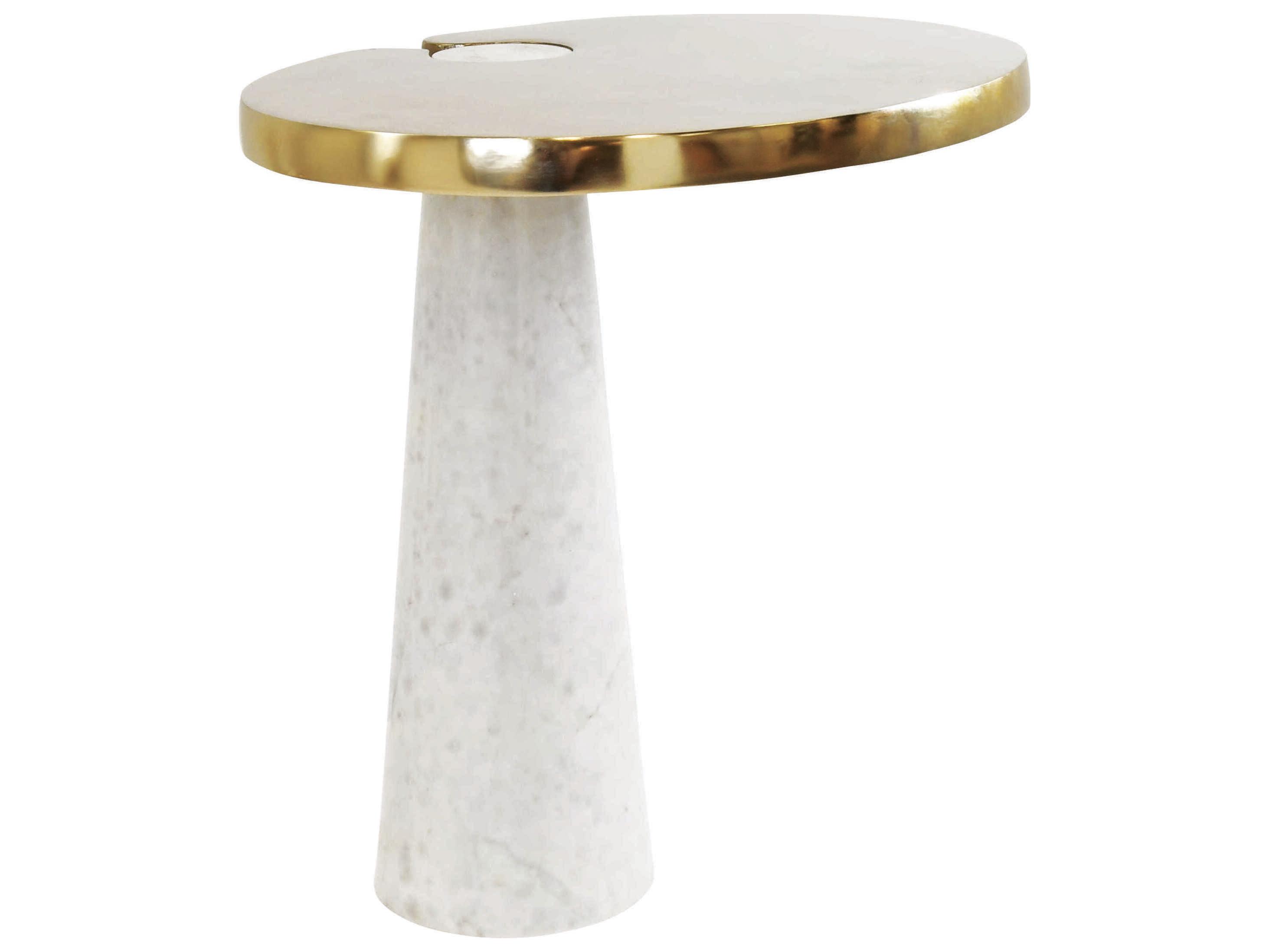 Worlds Away Oval Marble Brass White End Table