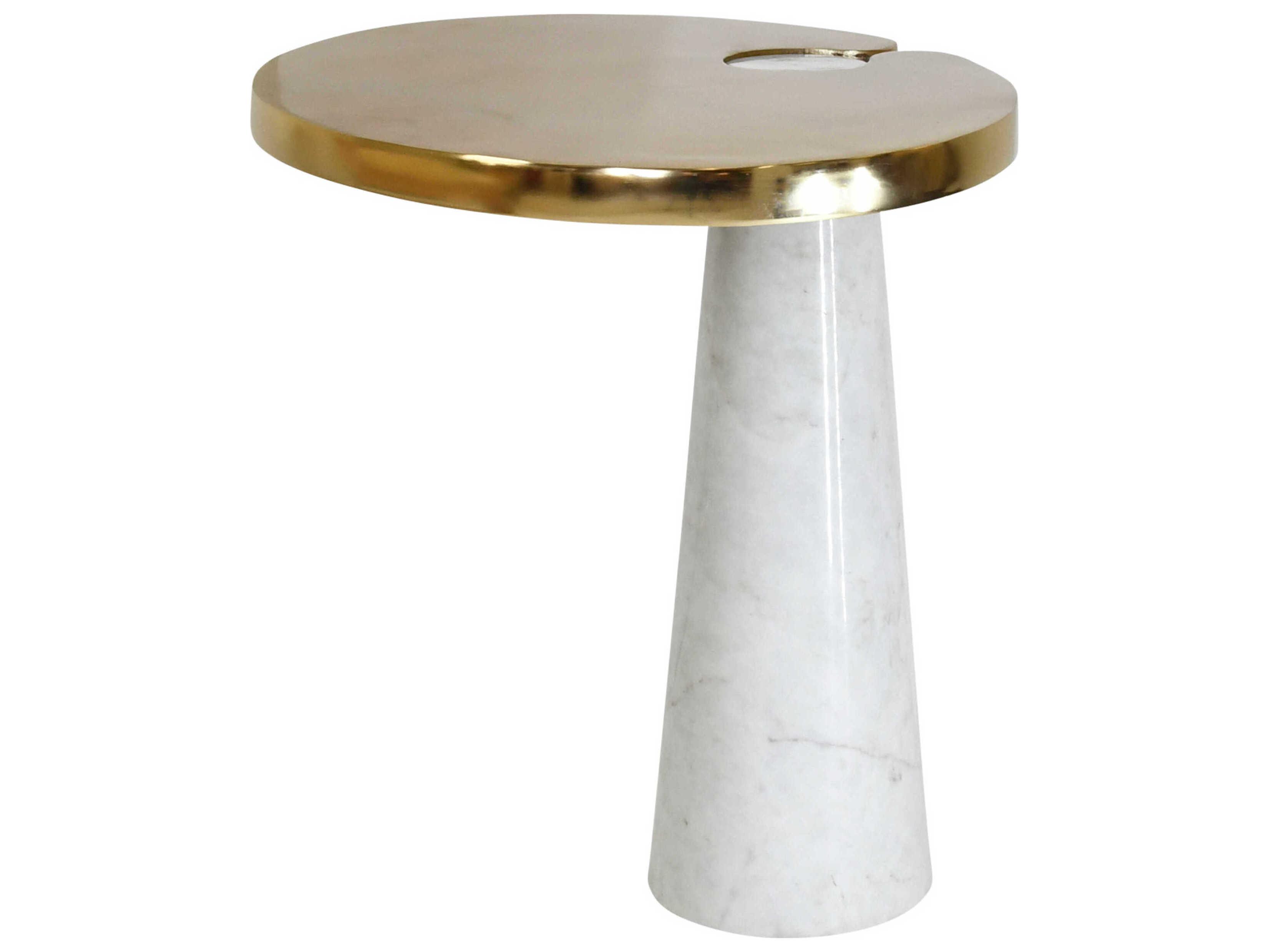 Worlds Away Oval Marble Brass White End Table