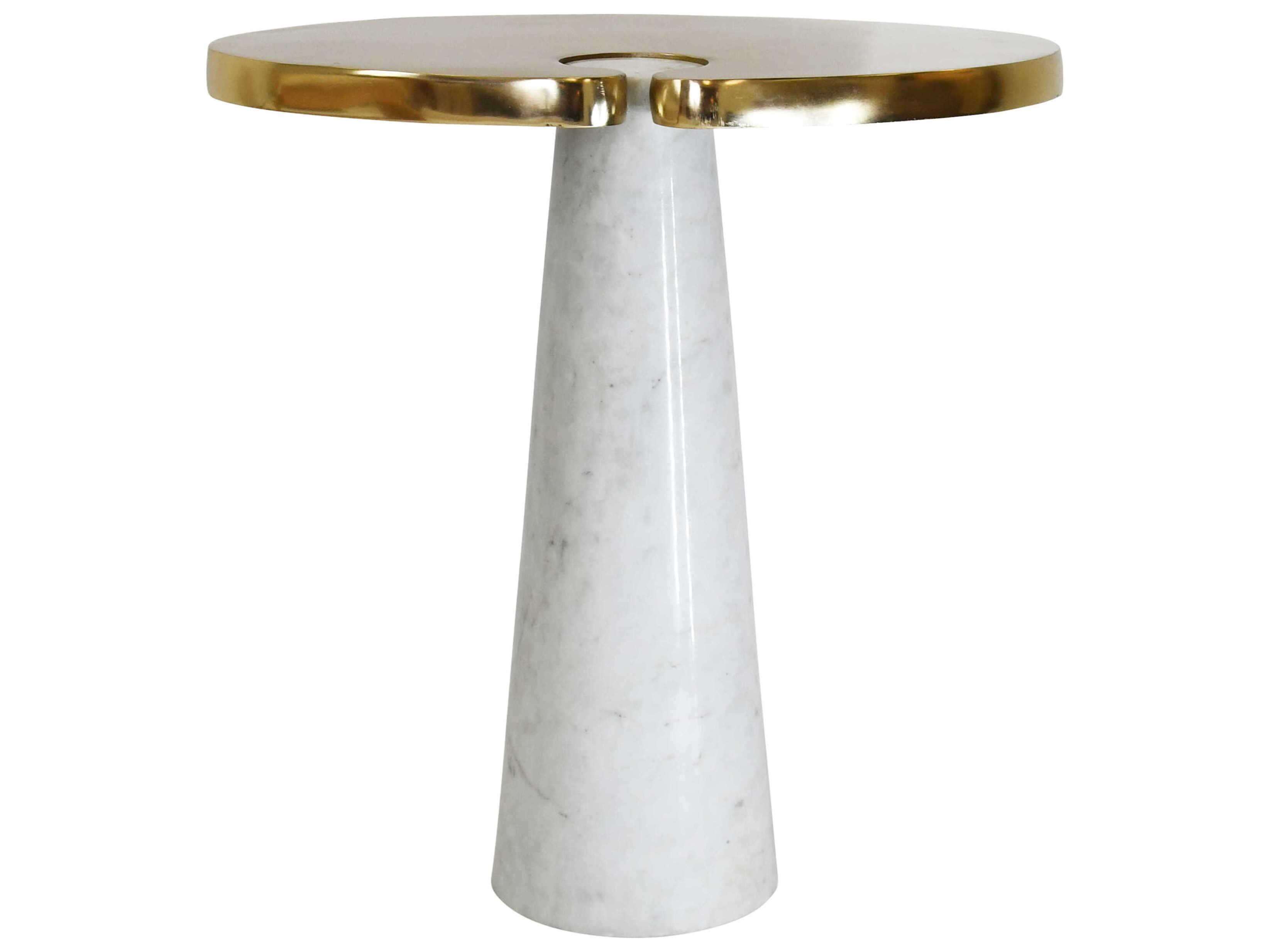 Worlds Away Oval Marble Brass White End Table