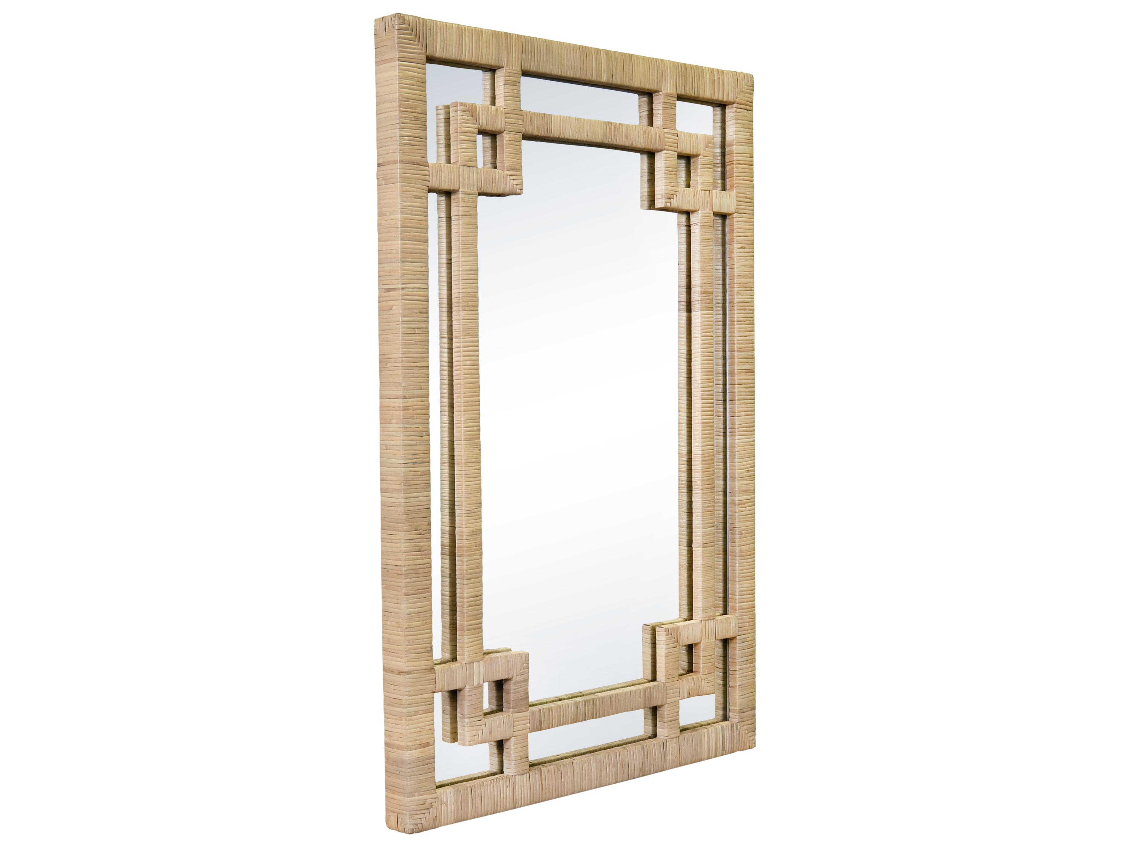 Worlds Away Greek Key Natural Rattan Wall Mirror Rectangular