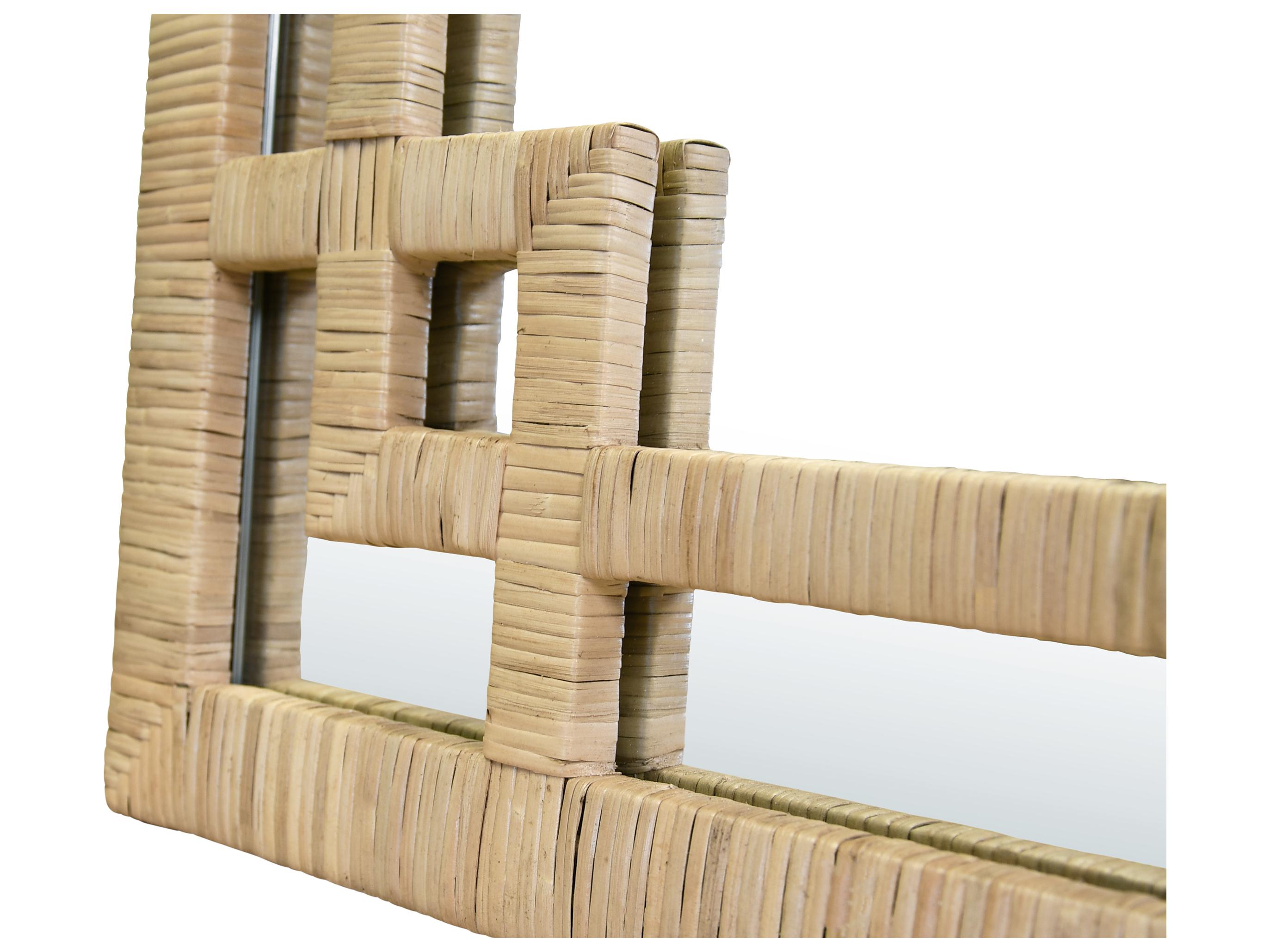 Worlds Away Greek Key Natural Rattan Wall Mirror Rectangular