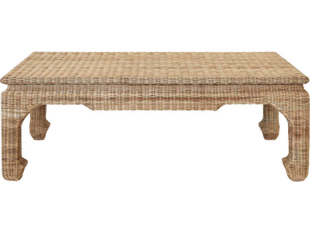 Worlds Away Ming Style Rectangular Natural Rattan Coffee Table