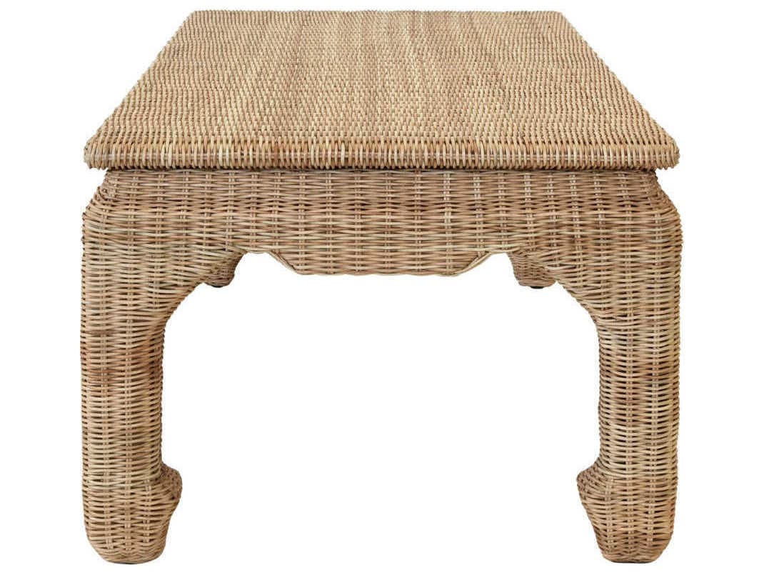 Worlds Away Ming Style Rectangular Natural Rattan Coffee Table