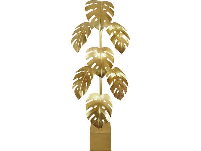 Worlds Away Iggy Monstera Tree Brass Floor Lamp