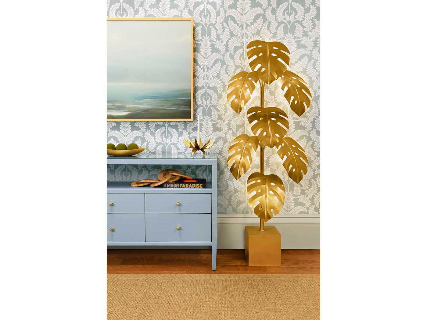 Worlds Away Iggy Monstera Tree Brass Floor Lamp