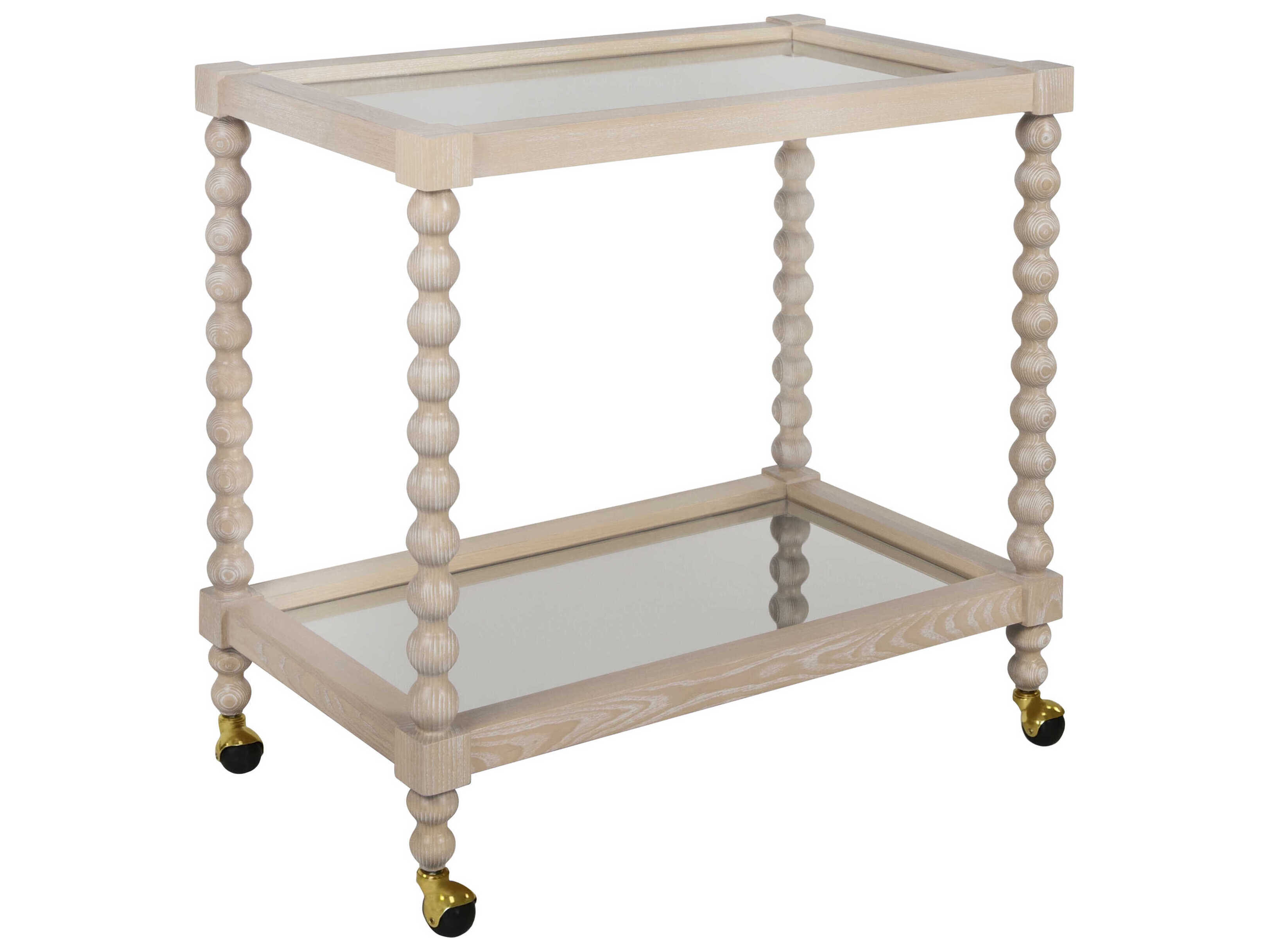 Worlds Away Glass Brown Cerused Oak Bar Cart