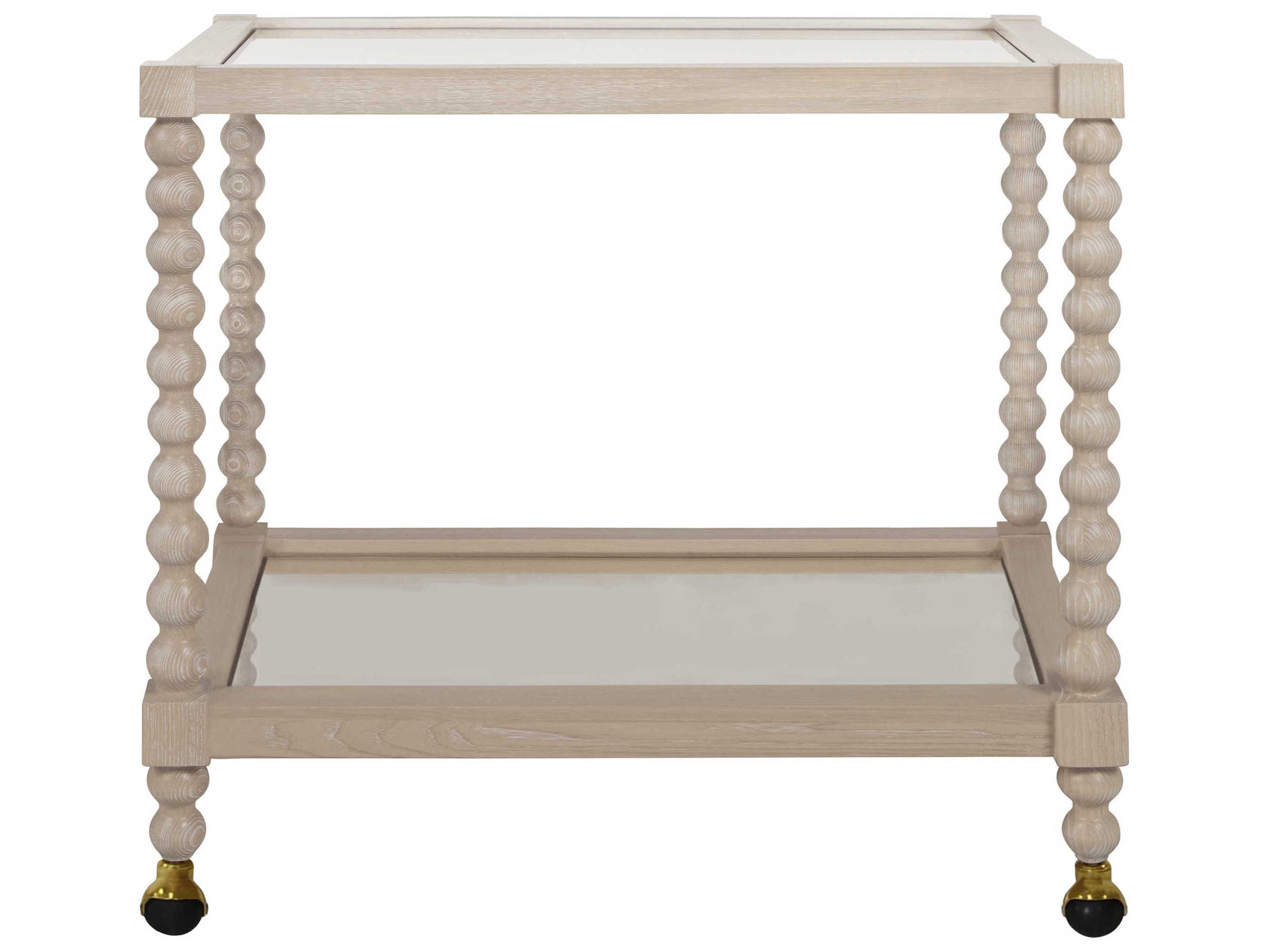 Worlds Away Glass Brown Cerused Oak Bar Cart