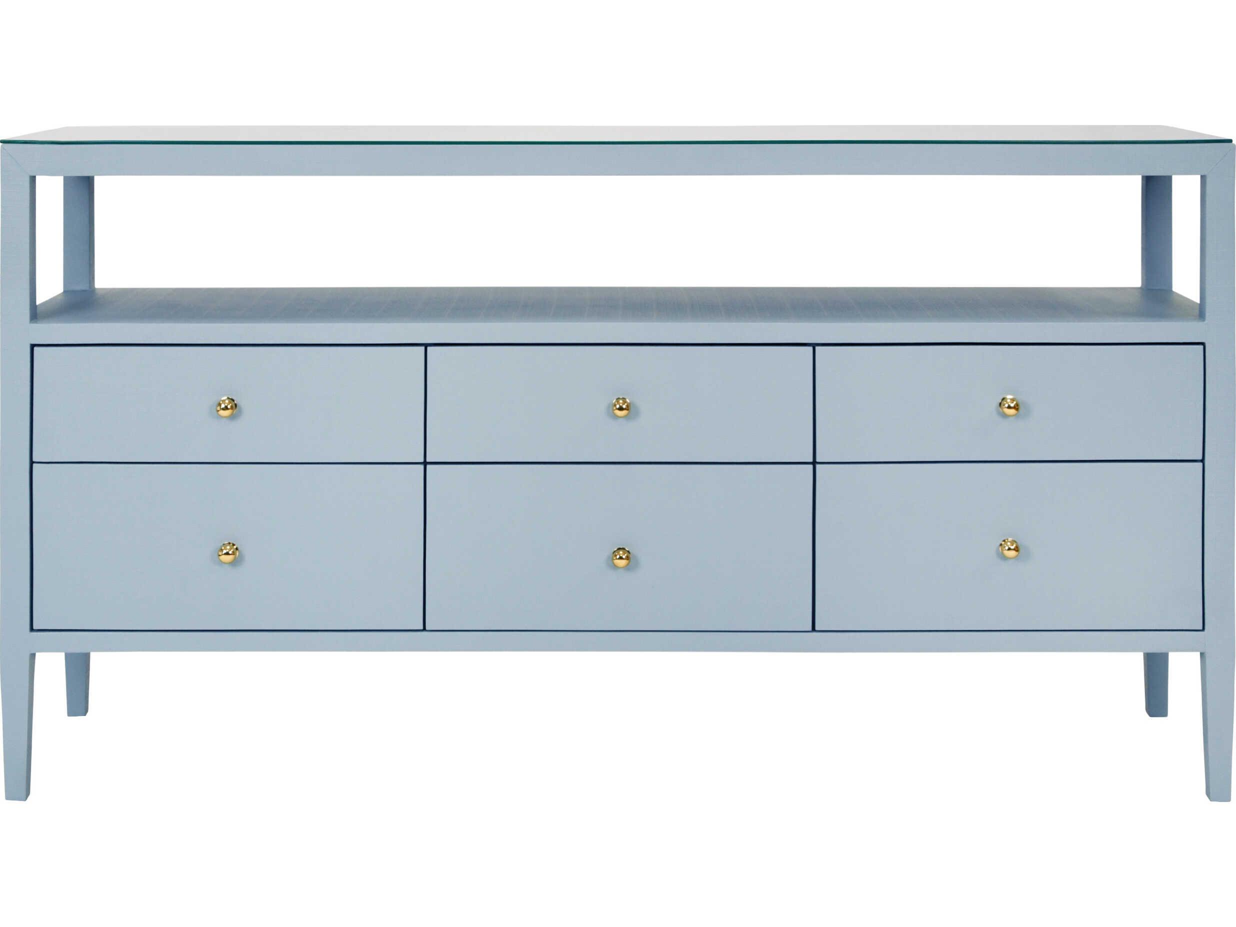 Worlds Away Jordan Rectangular Wood Blue Console Table