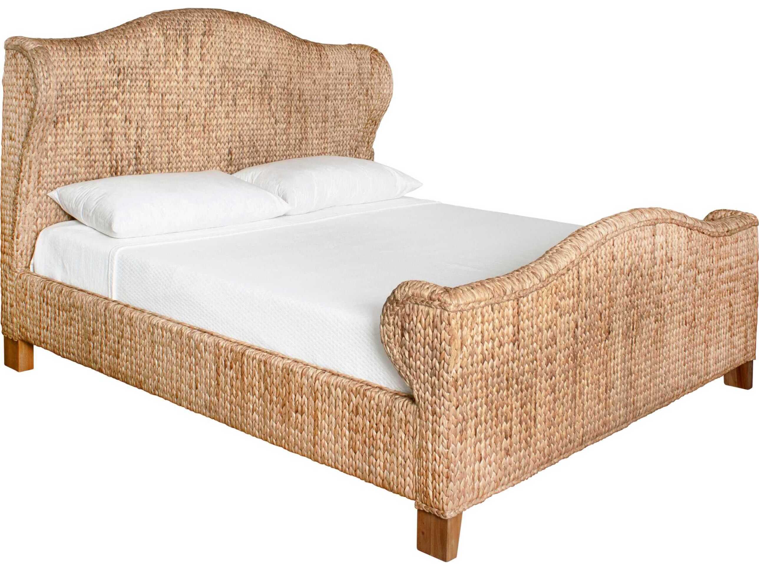 Worlds Away Brown Rattan Wood King Panel Bed