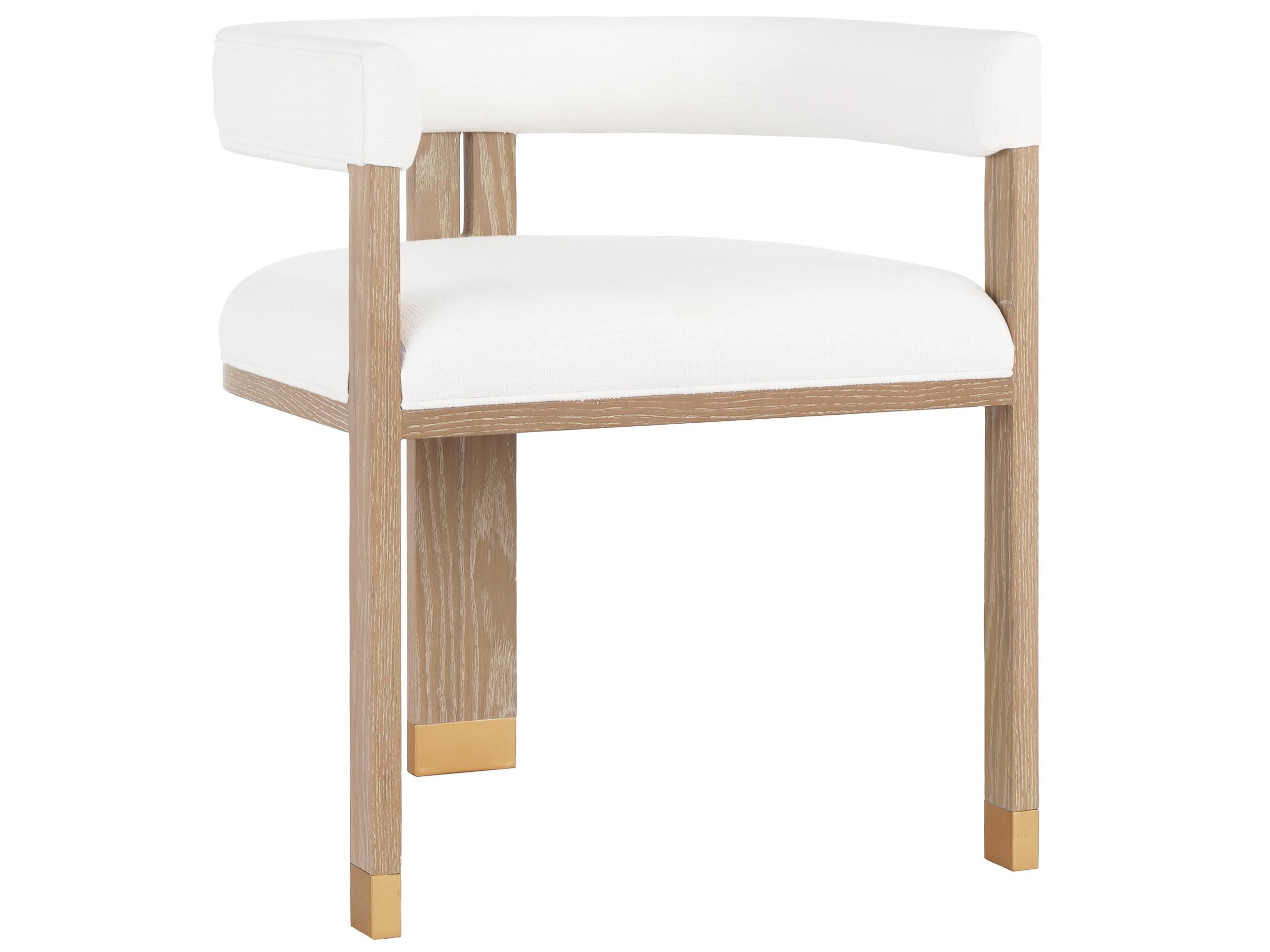 Worlds Away Oak Wood White Upholstered Arm Dining Chair