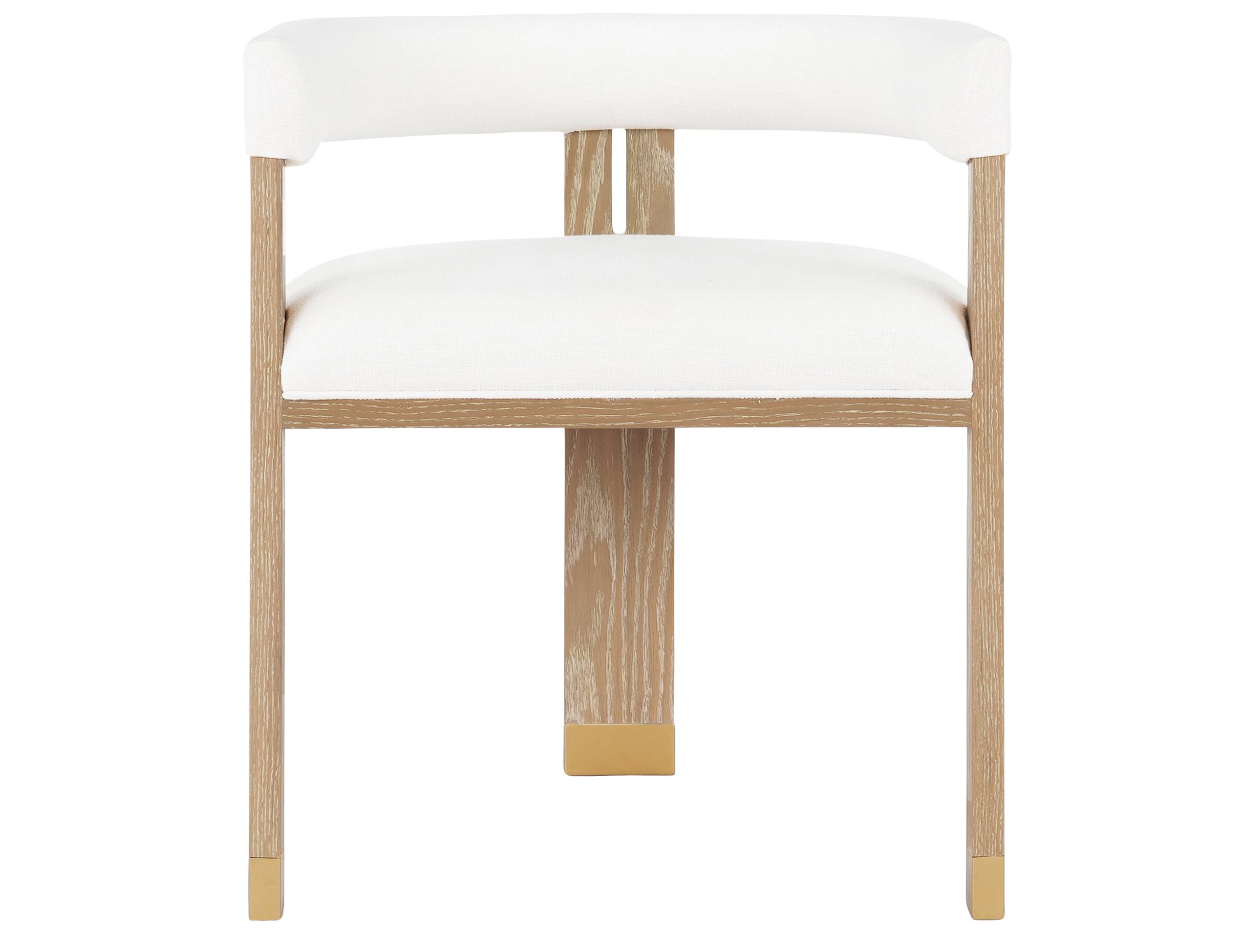 Worlds Away Oak Wood White Upholstered Arm Dining Chair