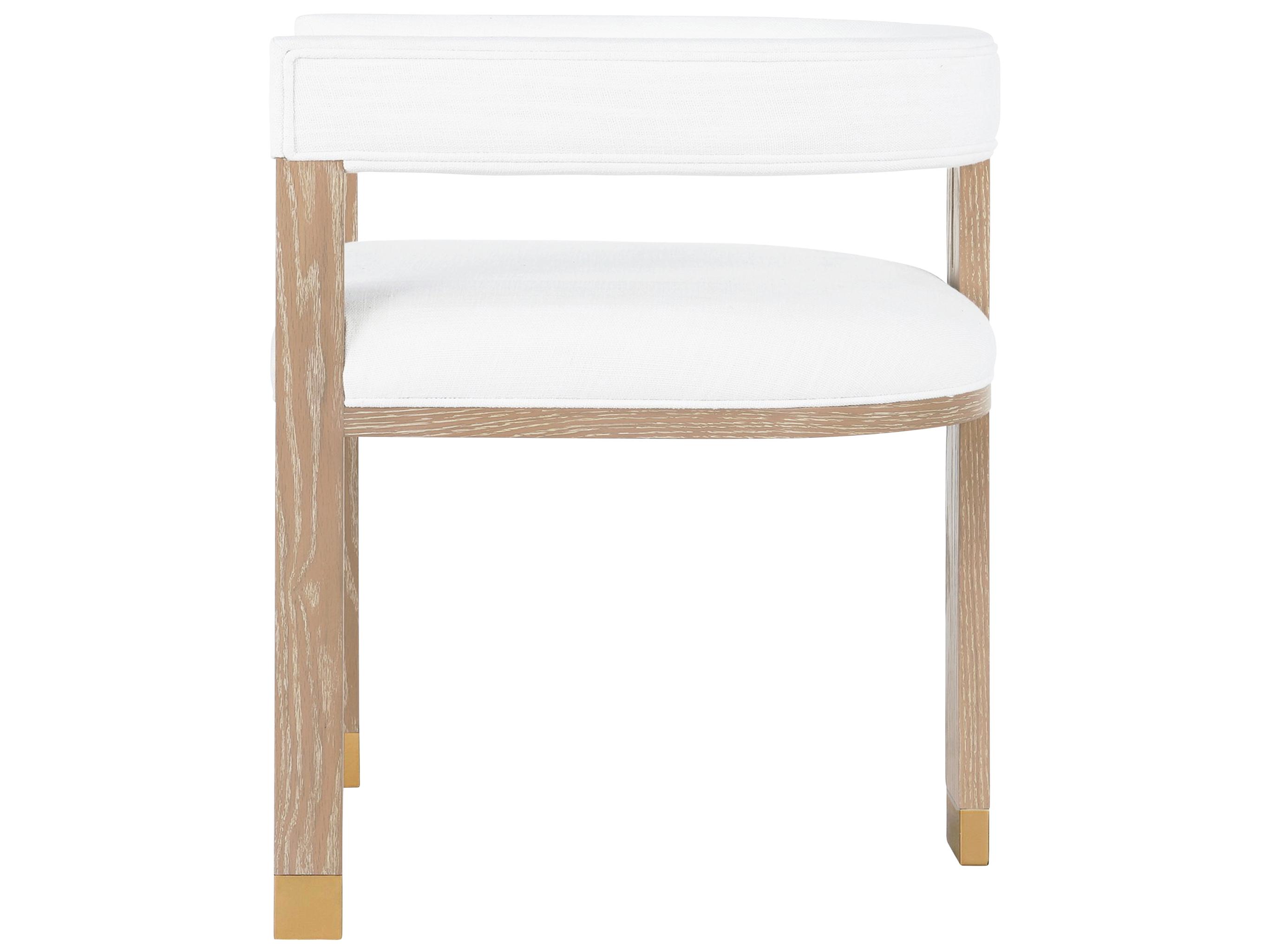 Worlds Away Oak Wood White Upholstered Arm Dining Chair