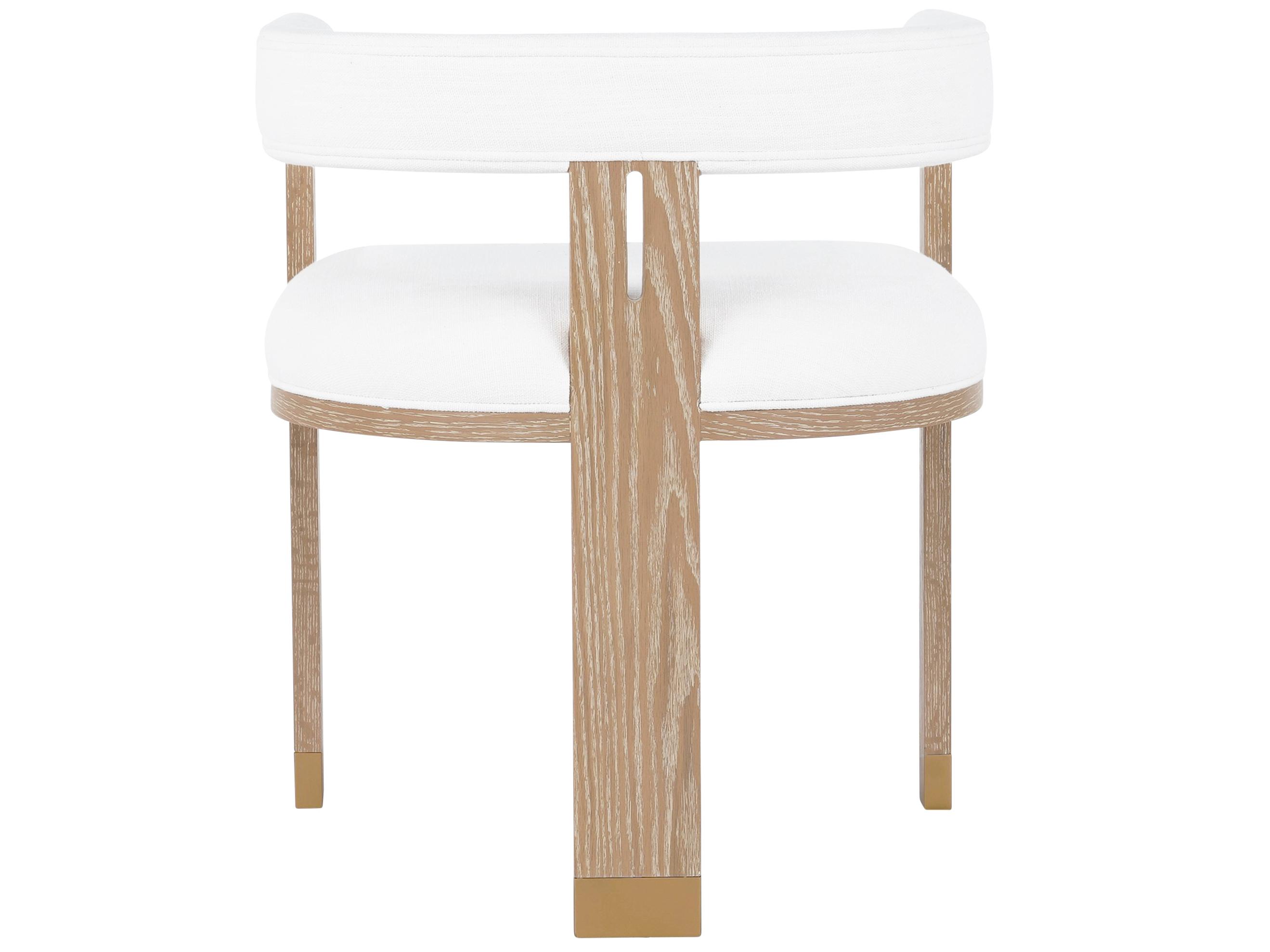 Worlds Away Oak Wood White Upholstered Arm Dining Chair