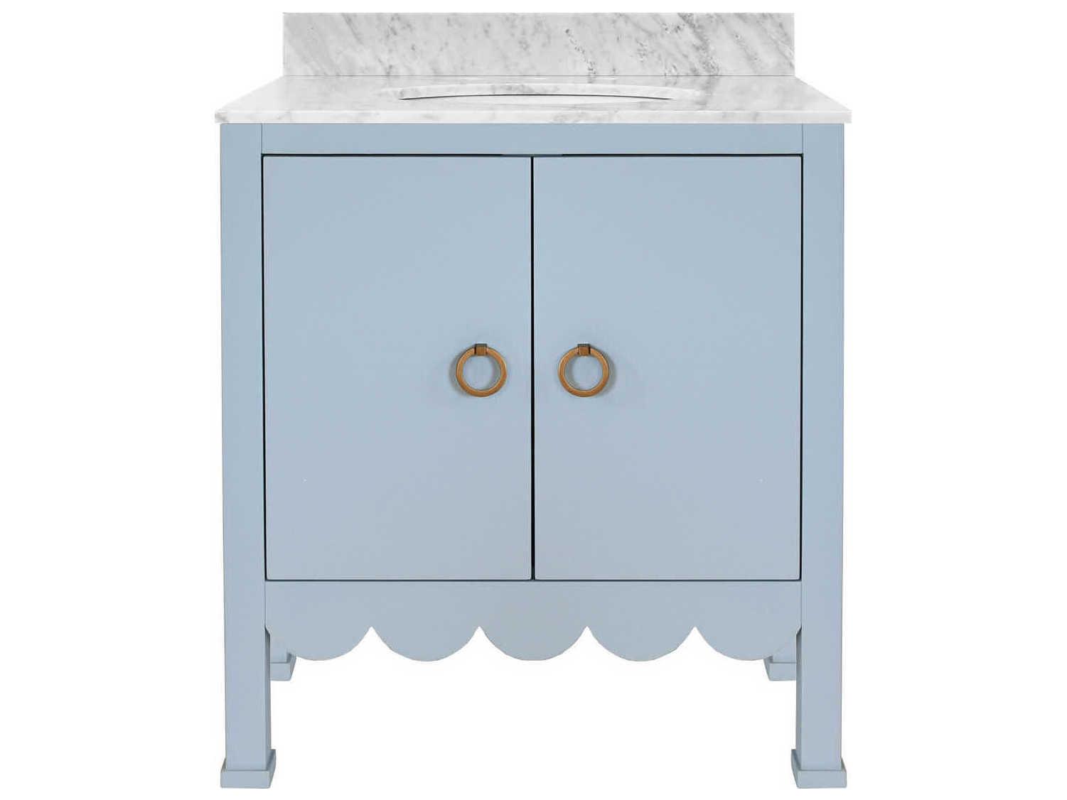 Worlds Away White Carrara Marble / Light Blue Lacquer Vanity