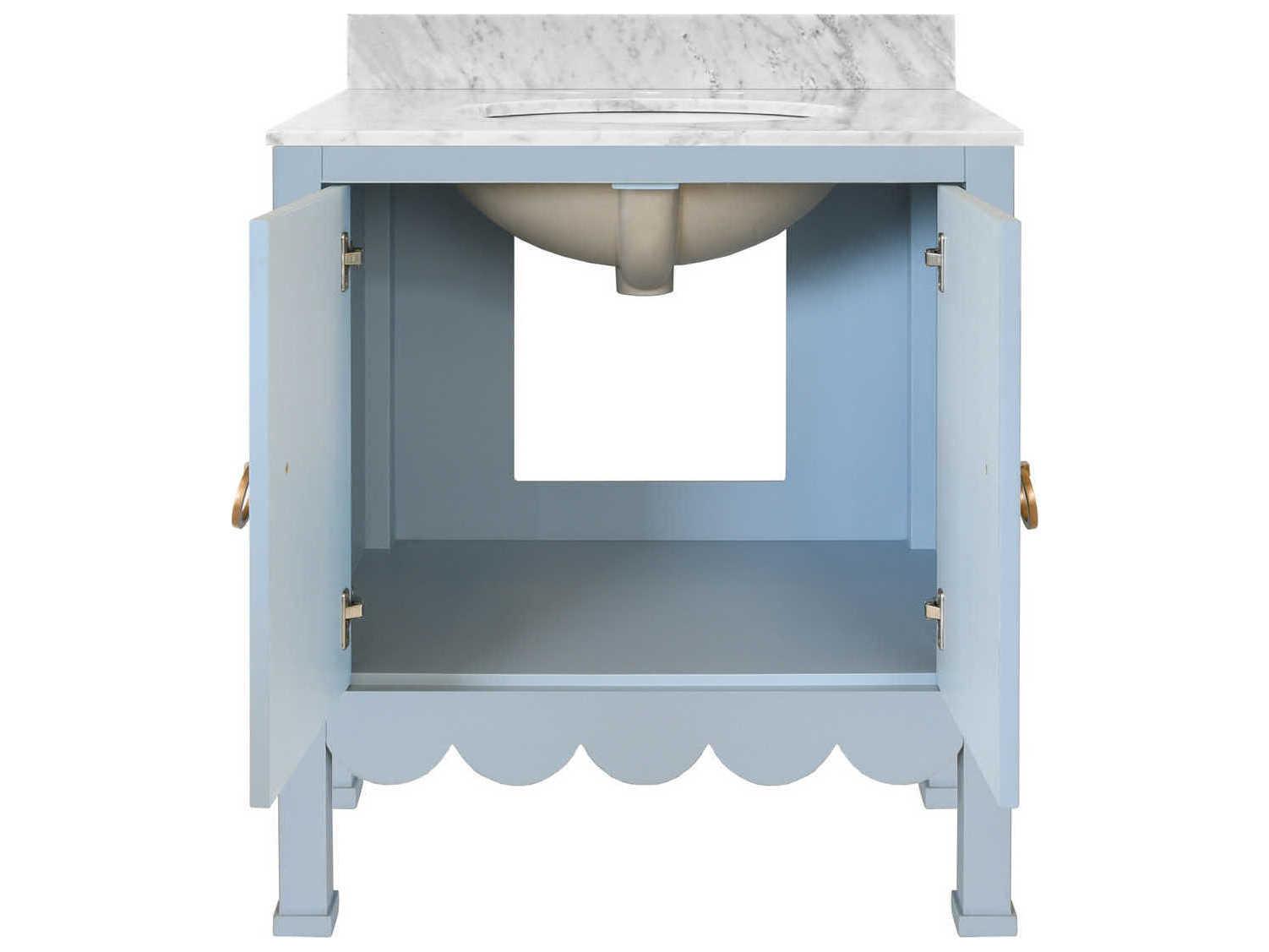 Worlds Away White Carrara Marble / Light Blue Lacquer Vanity