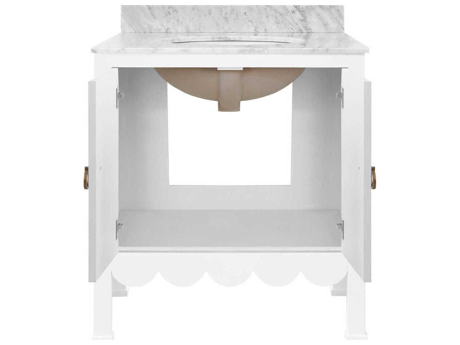 Worlds Away White Carrara Marble / Matte Lacquer Vanity