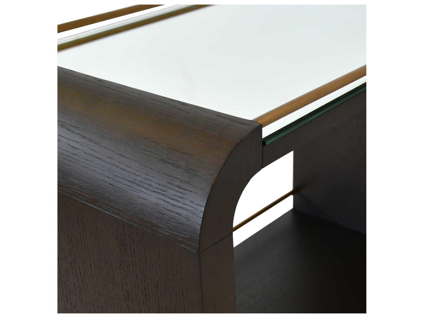 Worlds Away Glass Brown Espresso Oak Antique Brass Bar Cart