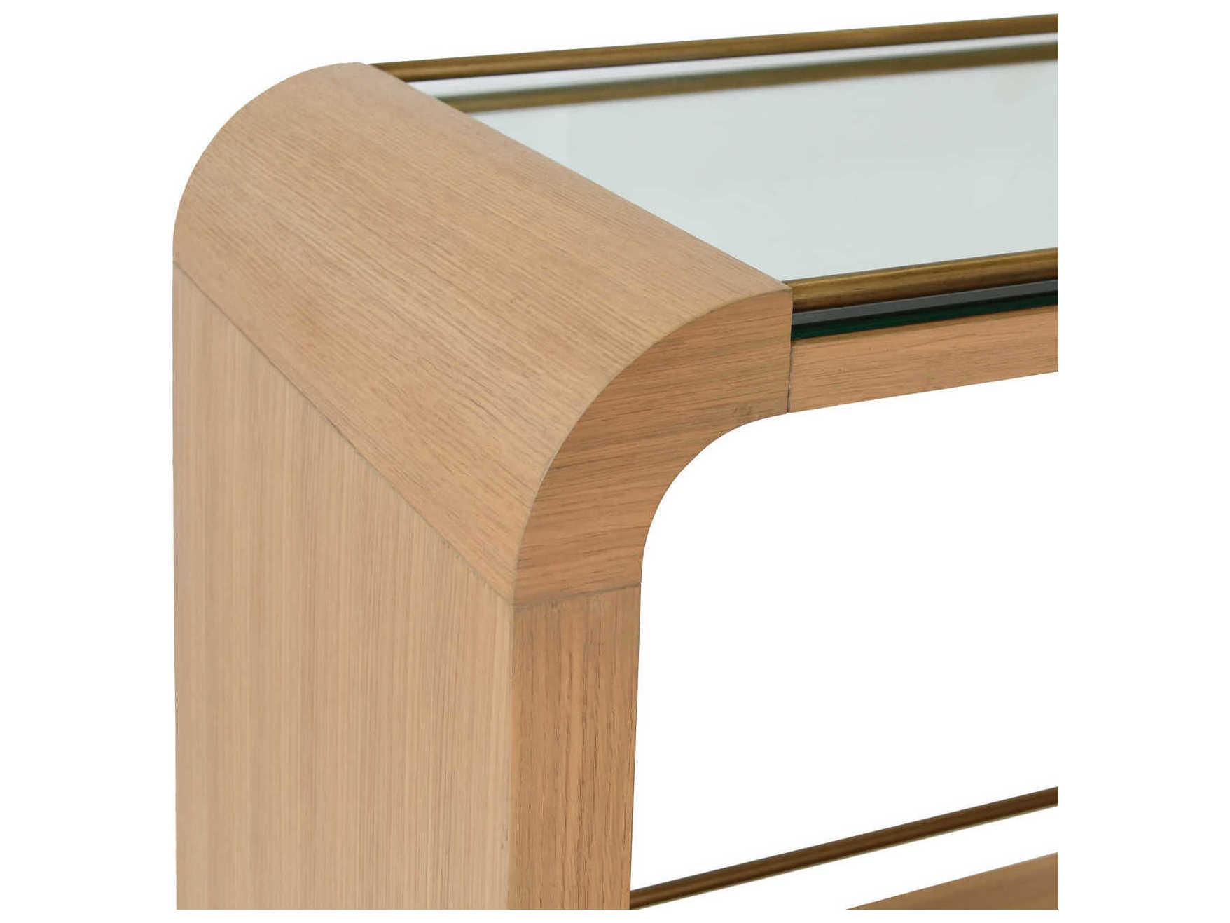 Worlds Away Glass Brown Natural Oak Antique Brass Bar Cart