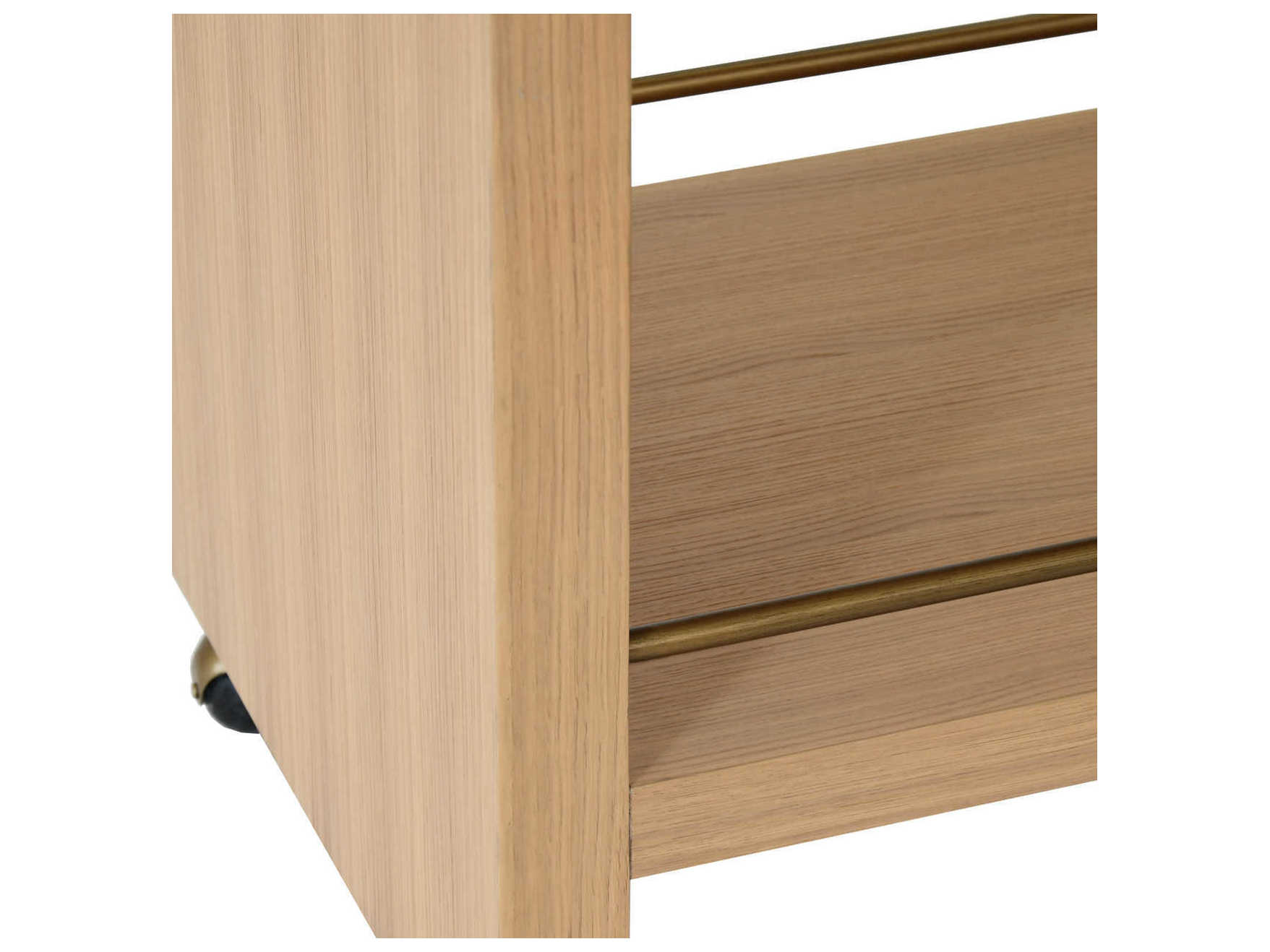 Worlds Away Glass Brown Natural Oak Antique Brass Bar Cart