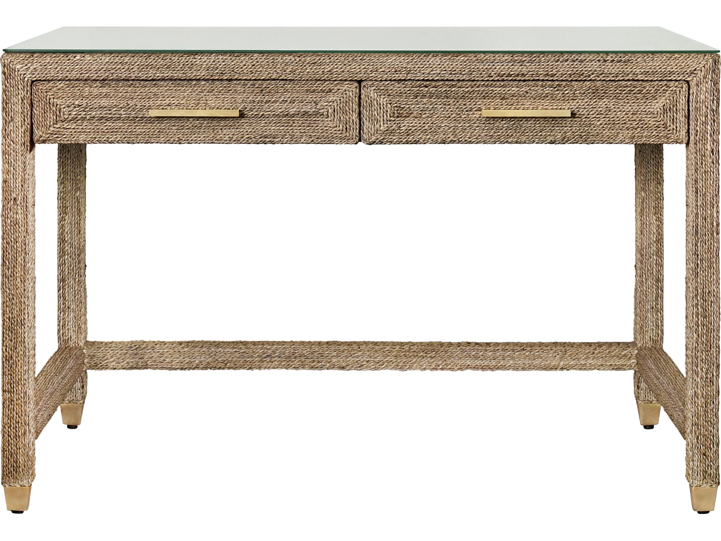 Worlds Away Brown Rattan Secretary Desk