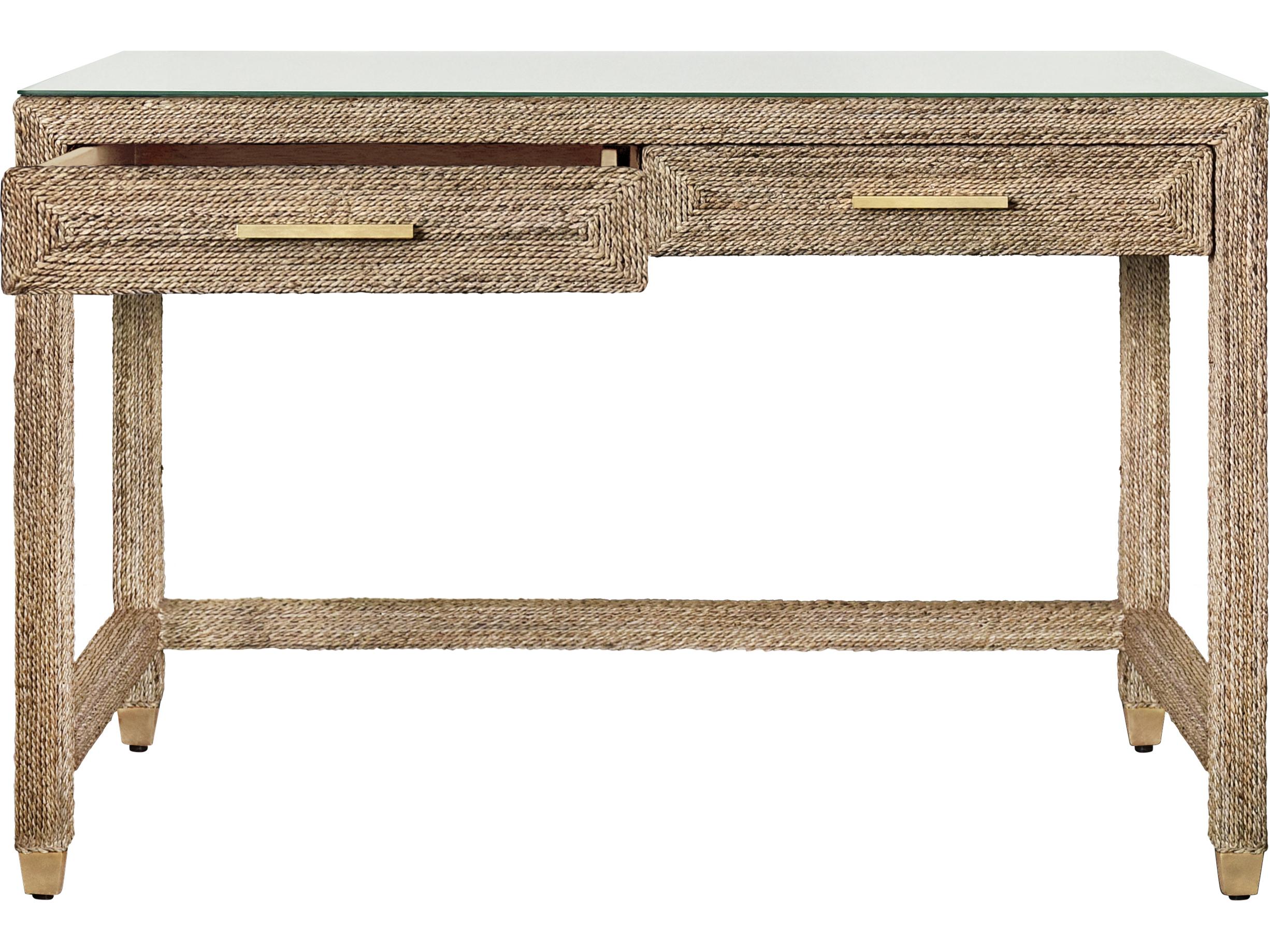 Worlds Away Brown Rattan Secretary Desk