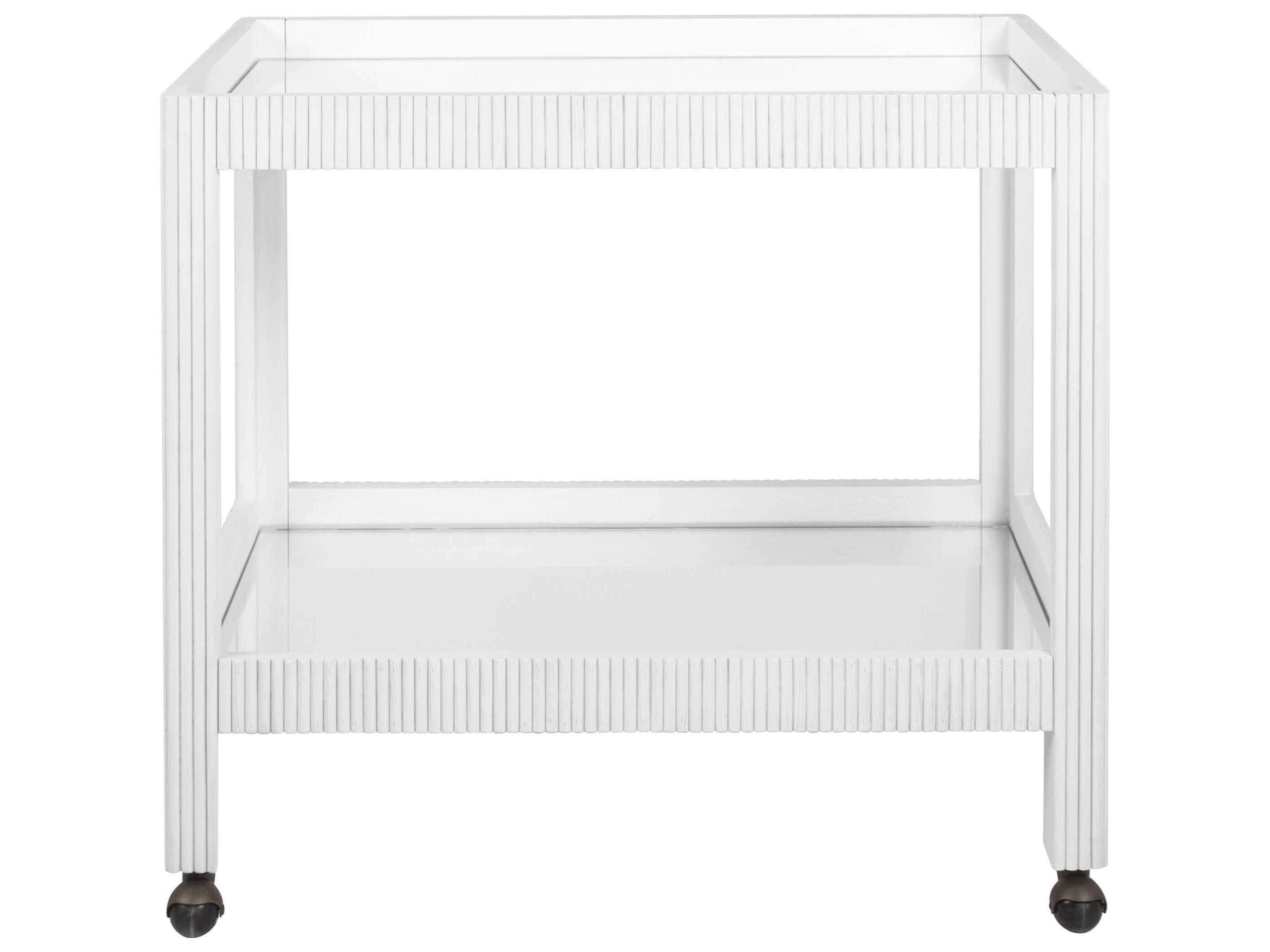 Worlds Away Glass White Washed Oak Bar Cart
