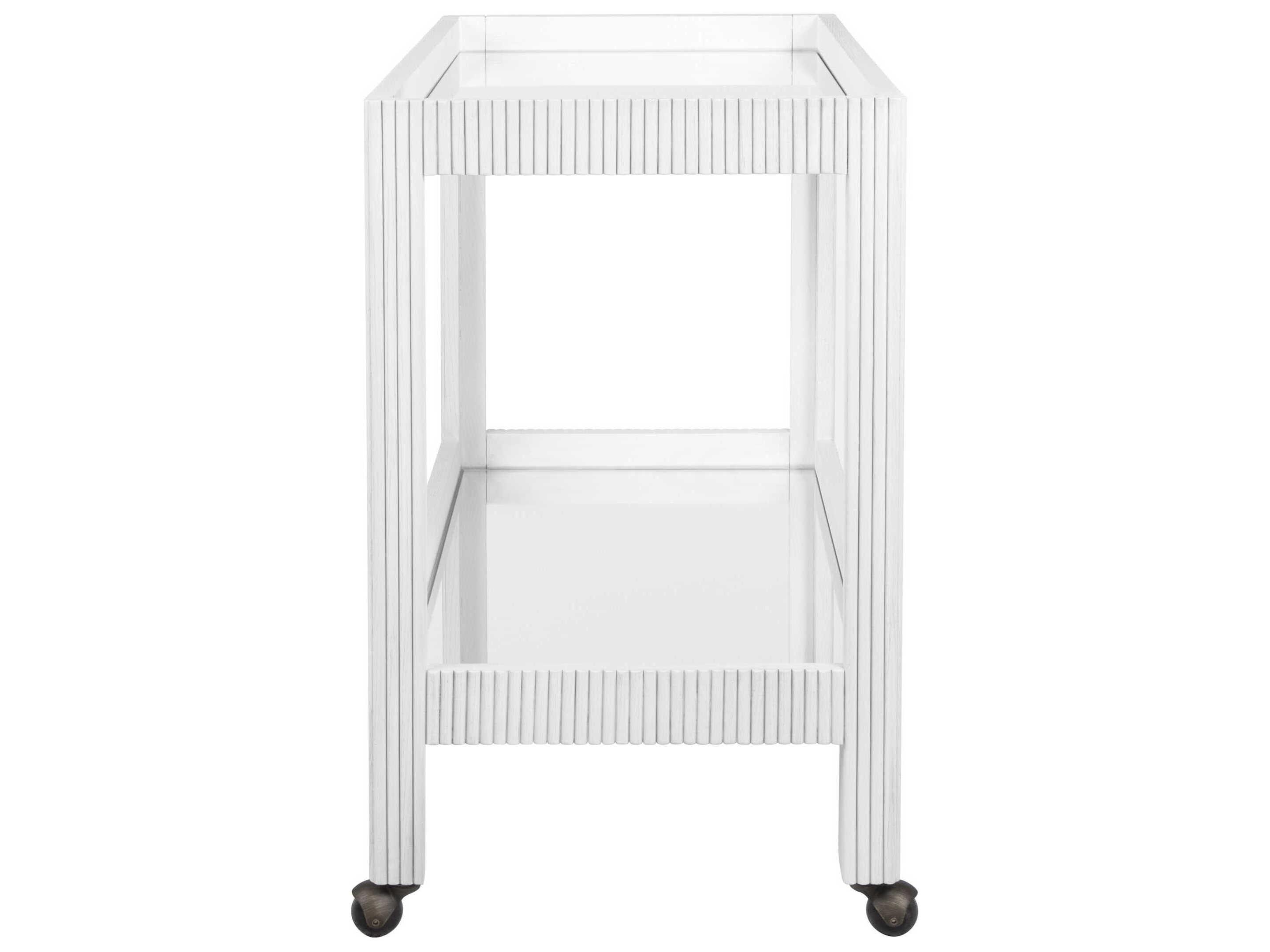 Worlds Away Glass White Washed Oak Bar Cart
