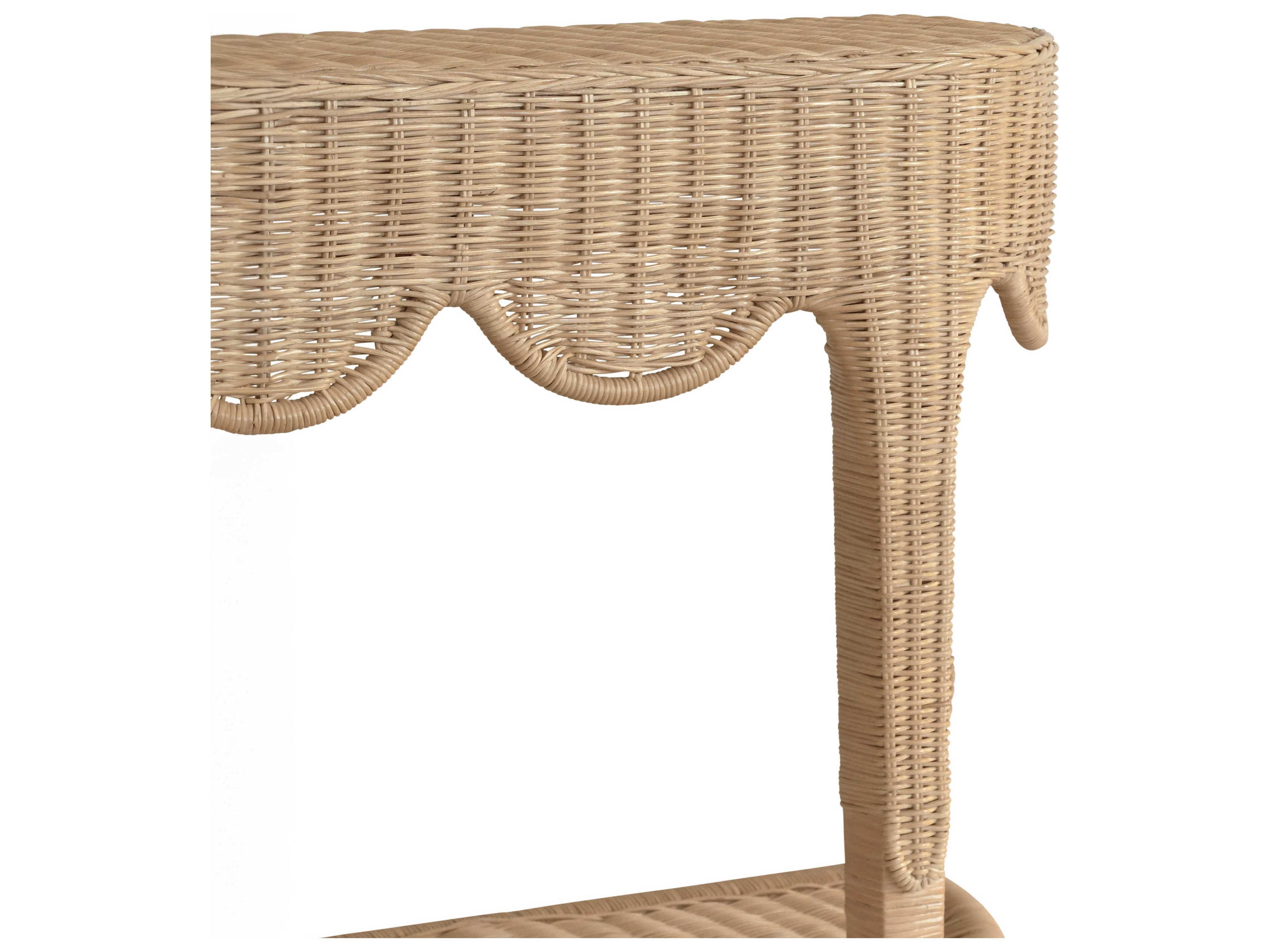 Worlds Away Scalloped Top Demilune Rattan Natural Console Table