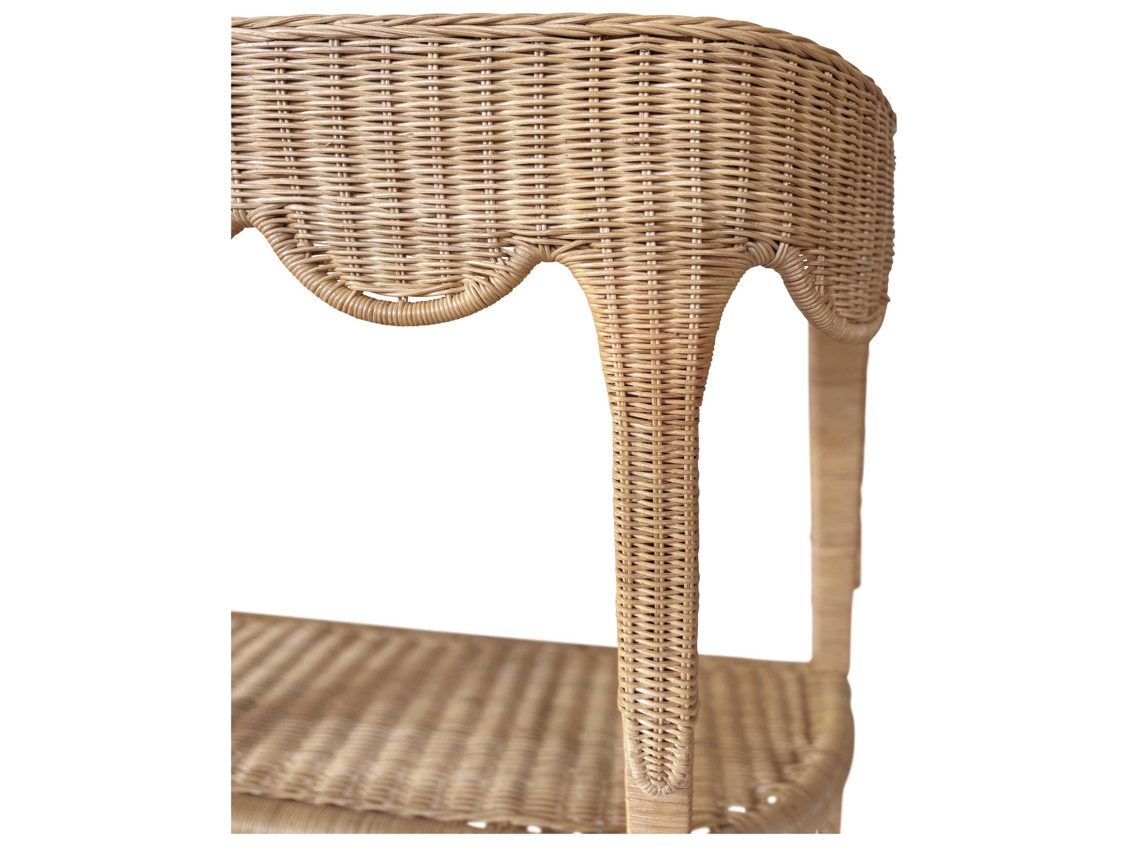 Worlds Away Scalloped Top Demilune Rattan Natural Console Table