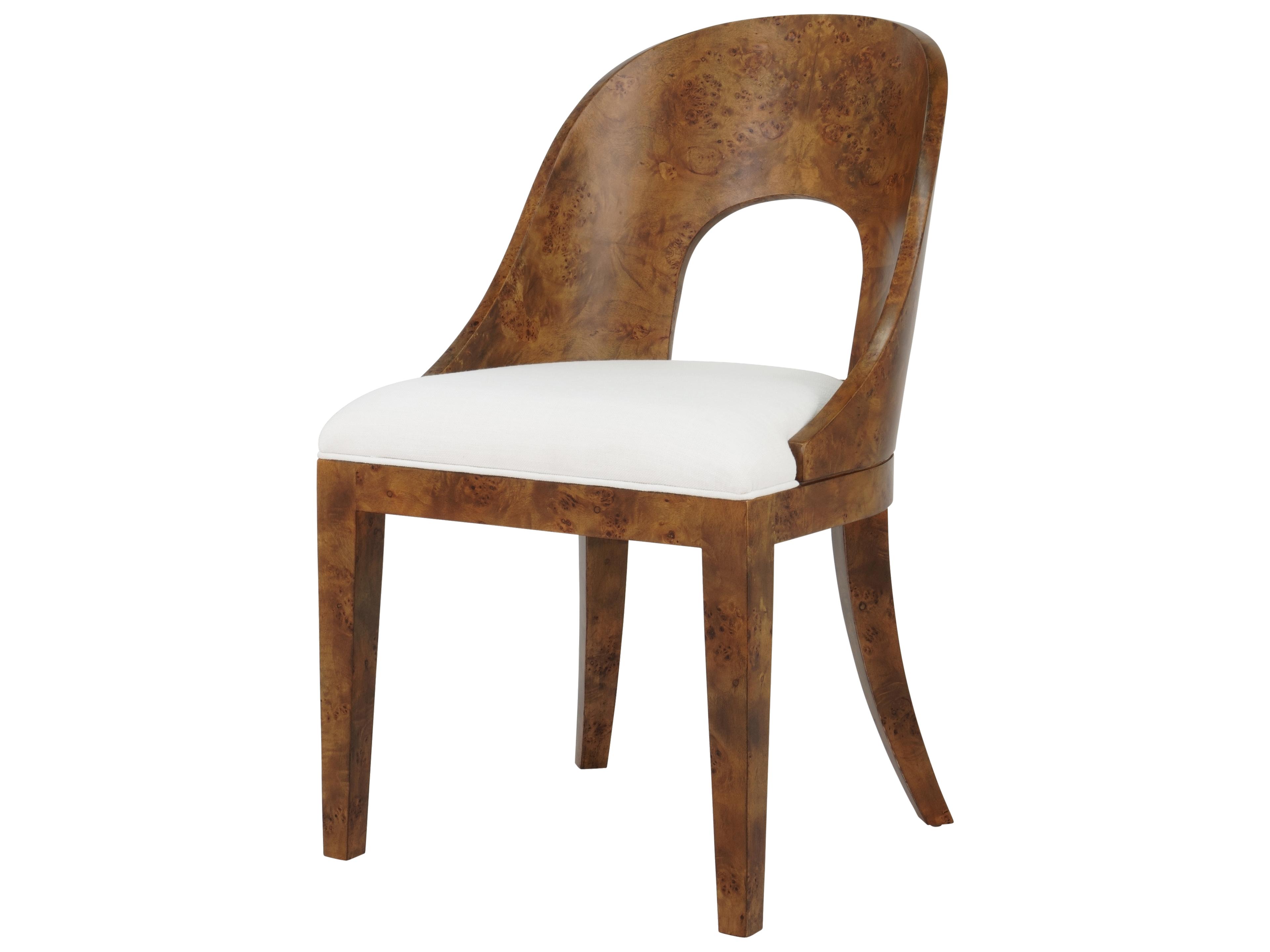 Worlds Away Burlwood Brown Upholstered Arm Dining Chair