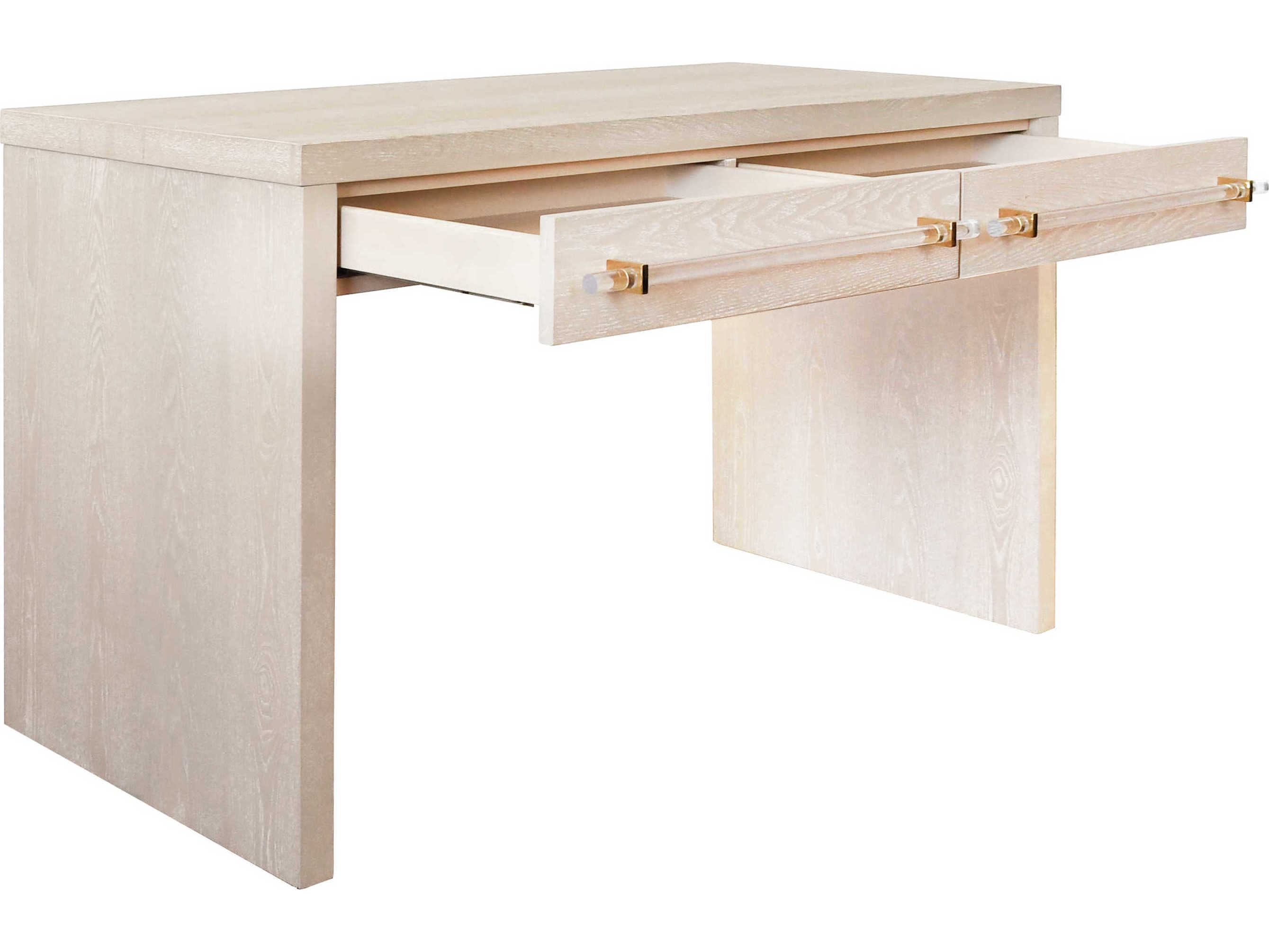 Worlds Away Cerused Oak Beige Hardwood Secretary Desk