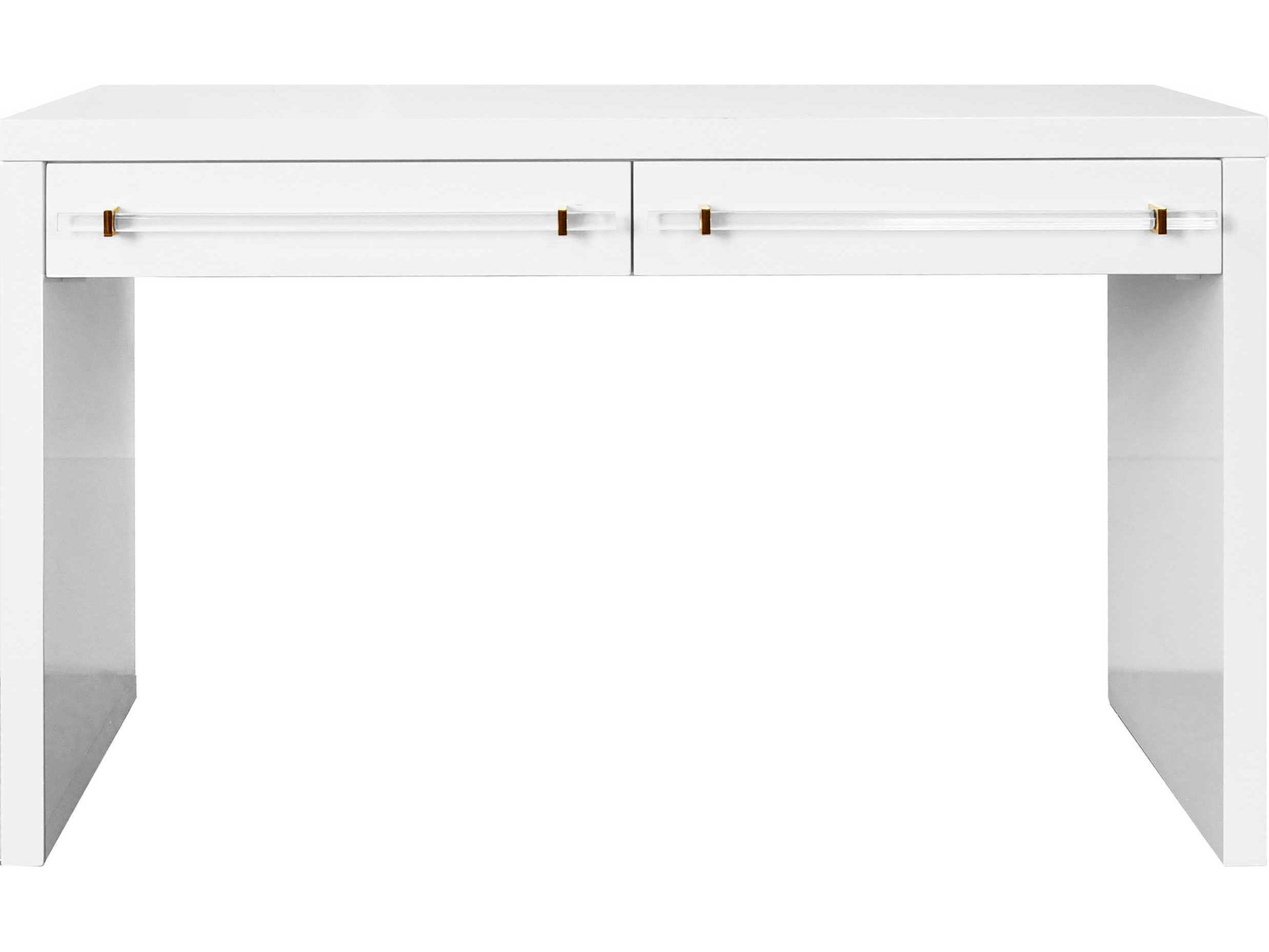Worlds Away Glossy White Lacquer Hardwood Secretary Desk