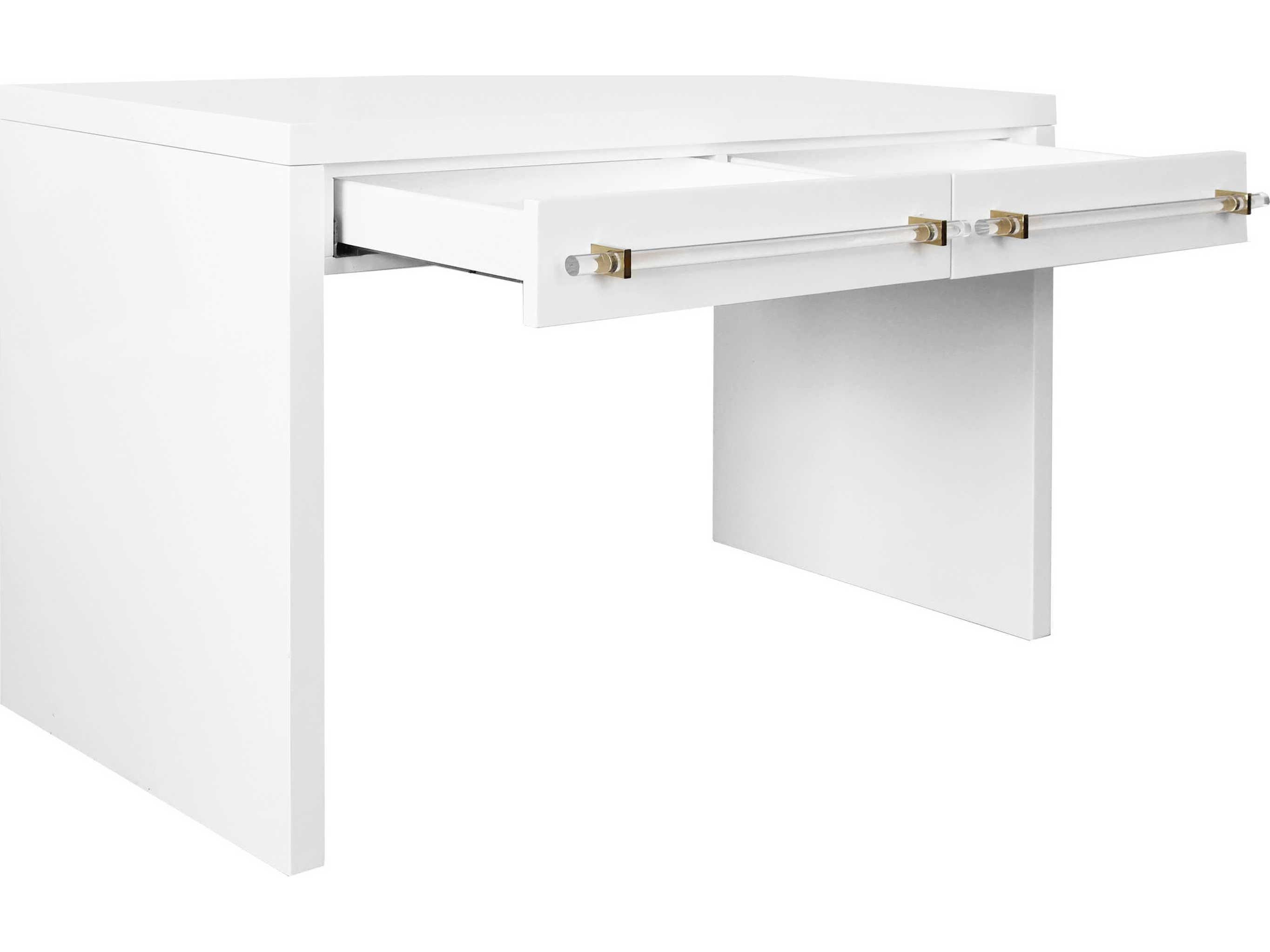 Worlds Away Glossy White Lacquer Hardwood Secretary Desk