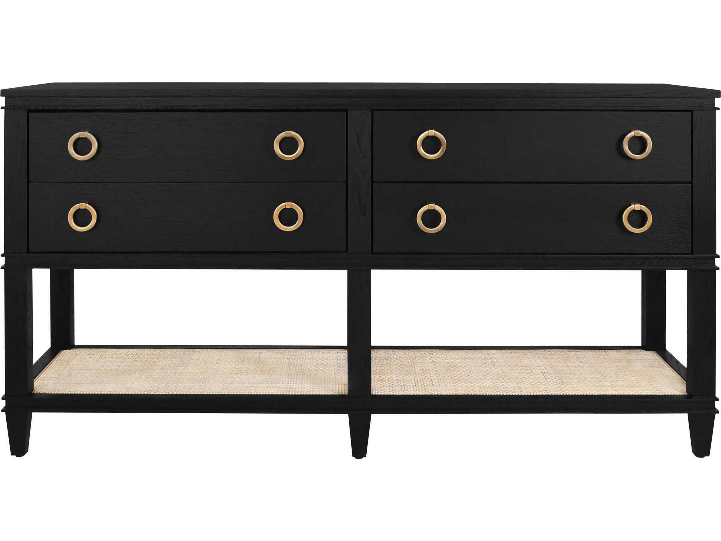 Worlds Away Rectangular Wood Black Oak Console Table