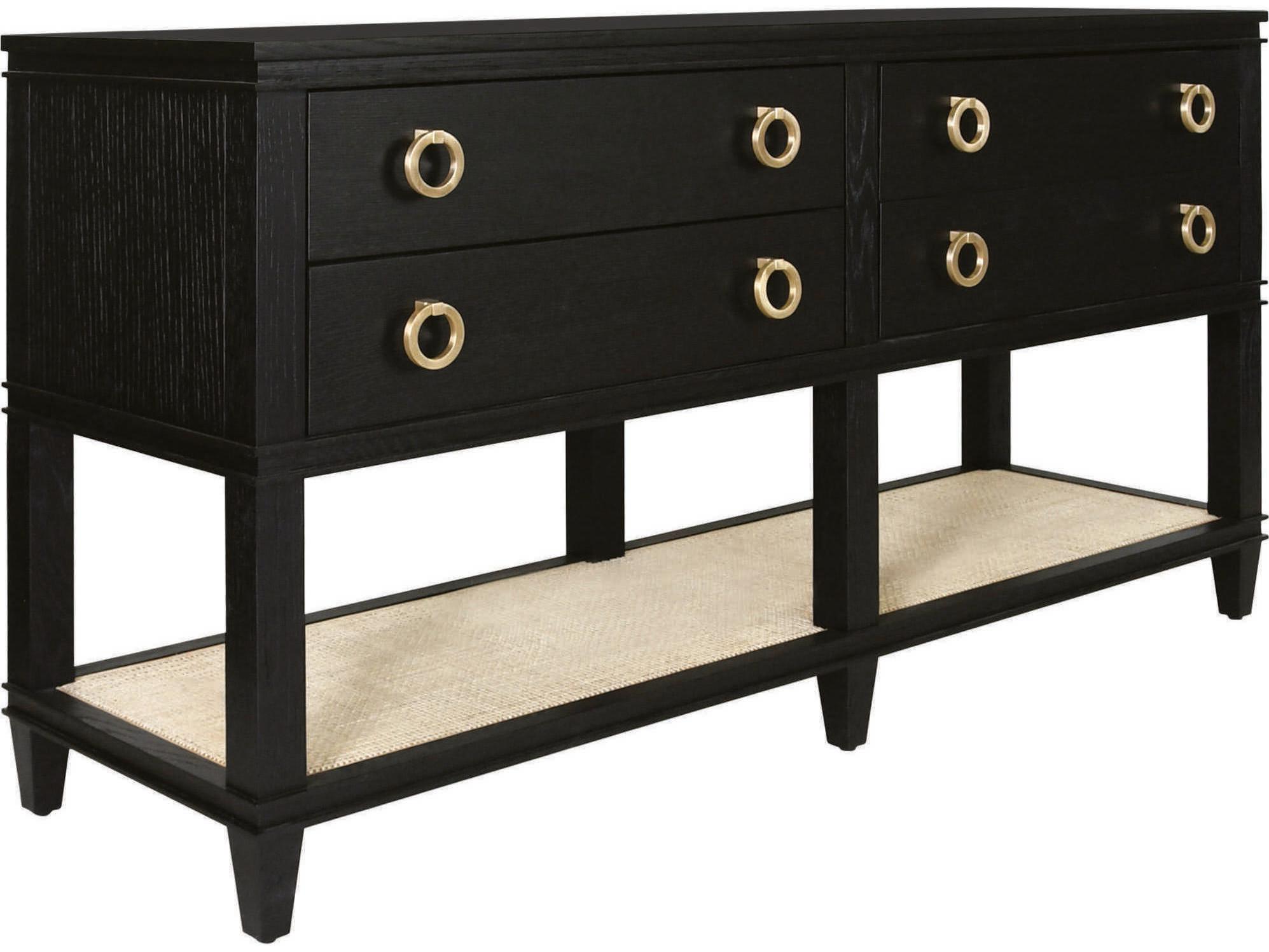Worlds Away Rectangular Wood Black Oak Console Table