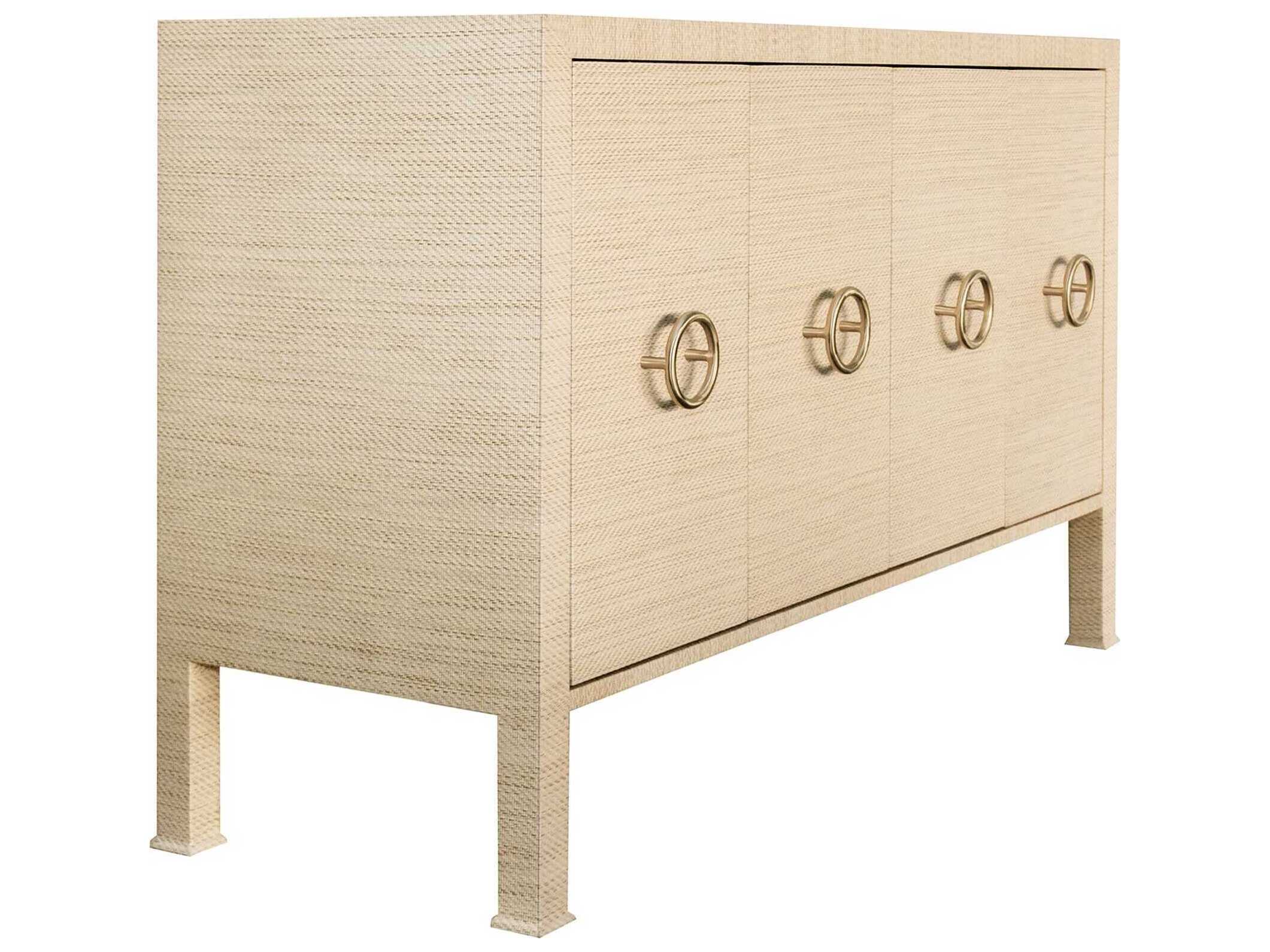 Worlds Away 58" Natural Grasscloth Antique Brass Sideboard